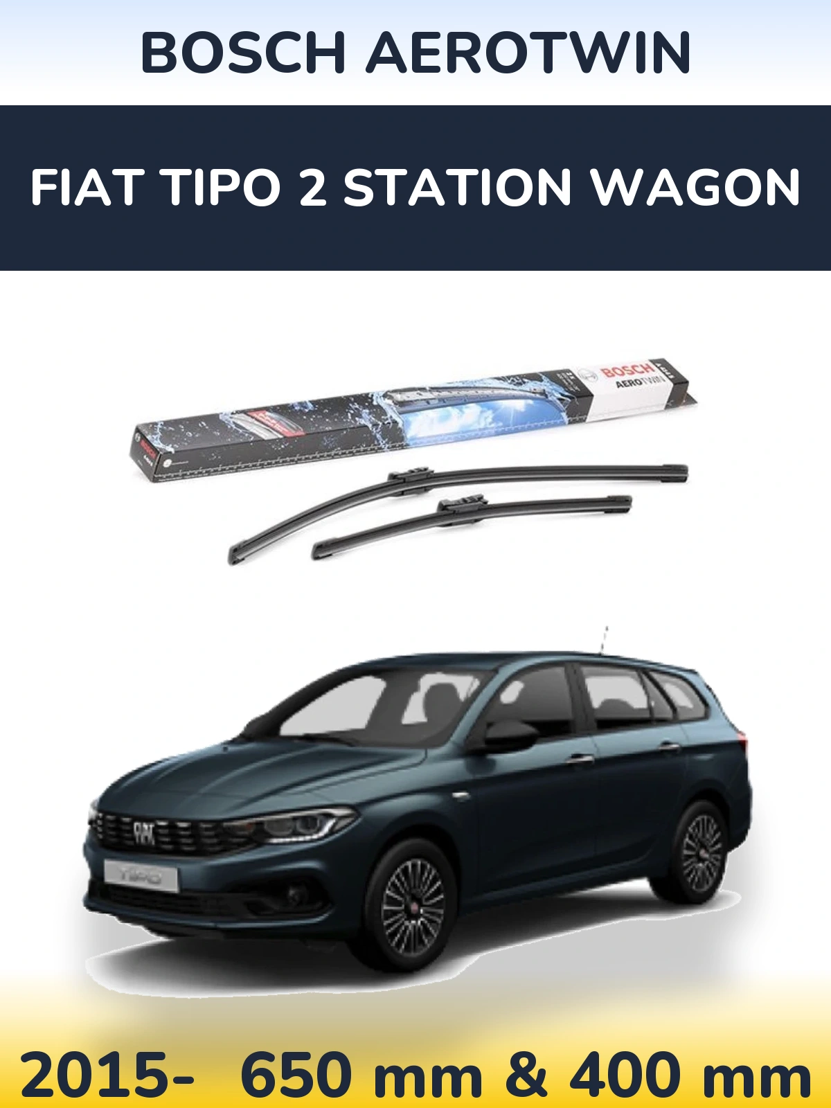 Sada předních stěračů BOSCH AeroTwin 650 a 400 mm pro Fiat Tipo 2 Station Wagon 2015-2026