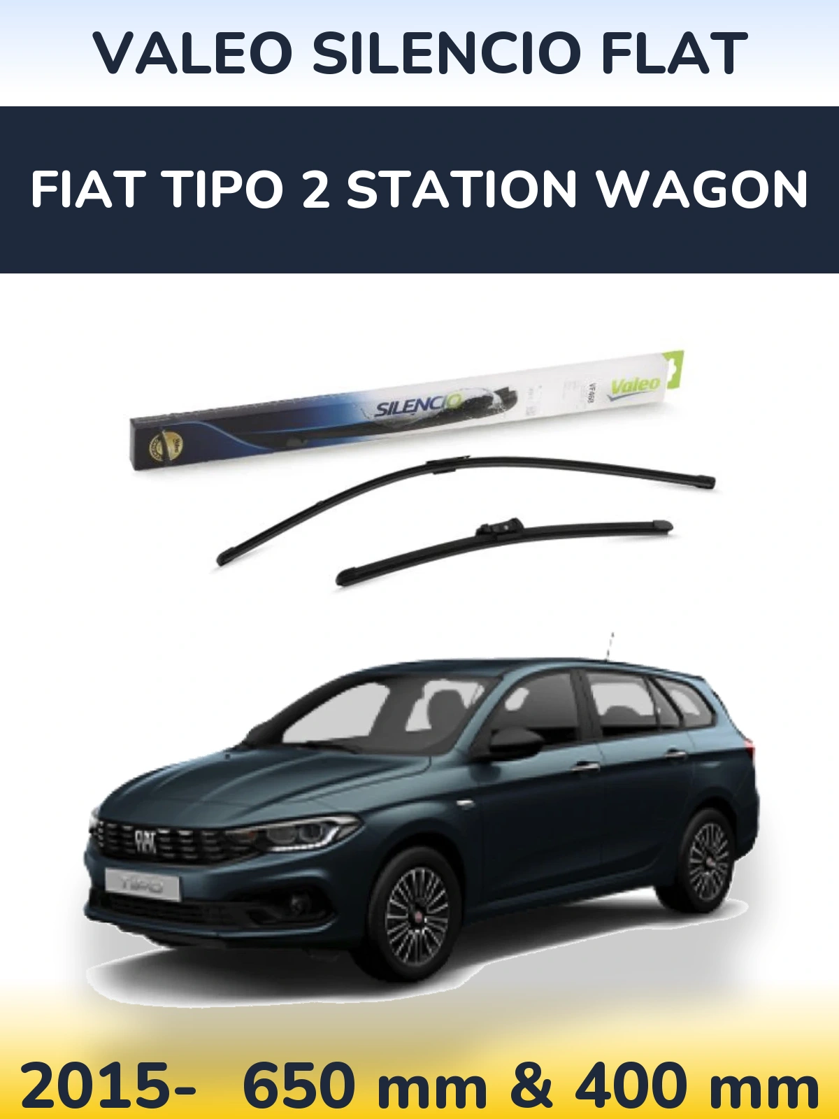 Sada předních stěračů Valeo Silencio Flat 650 a 400 mm pro Fiat Tipo 2 Station Wagon 2015-2026