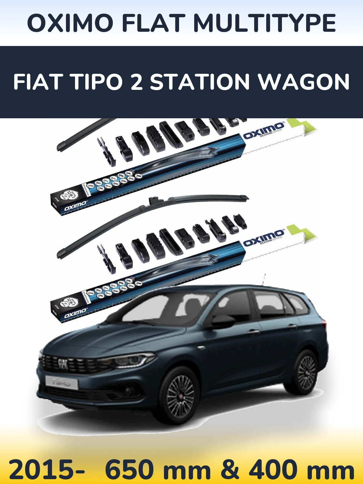 Sada předních stěračů Oximo Flat MultiType 650 a 400 mm pro Fiat Tipo 2 Station Wagon 2015-2026