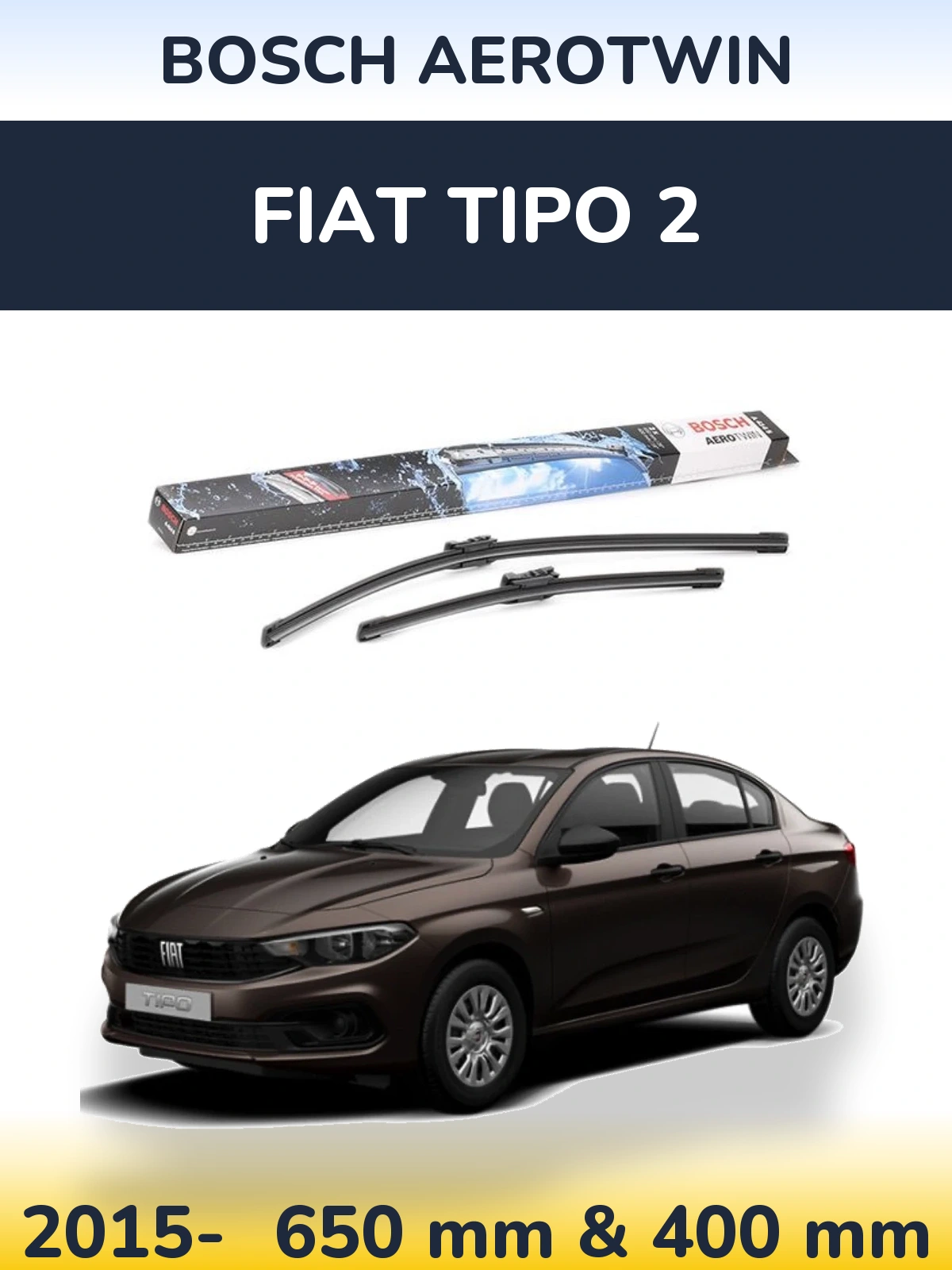Sada předních stěračů BOSCH AeroTwin 650 a 400 mm pro Fiat Tipo 2 2015-2026