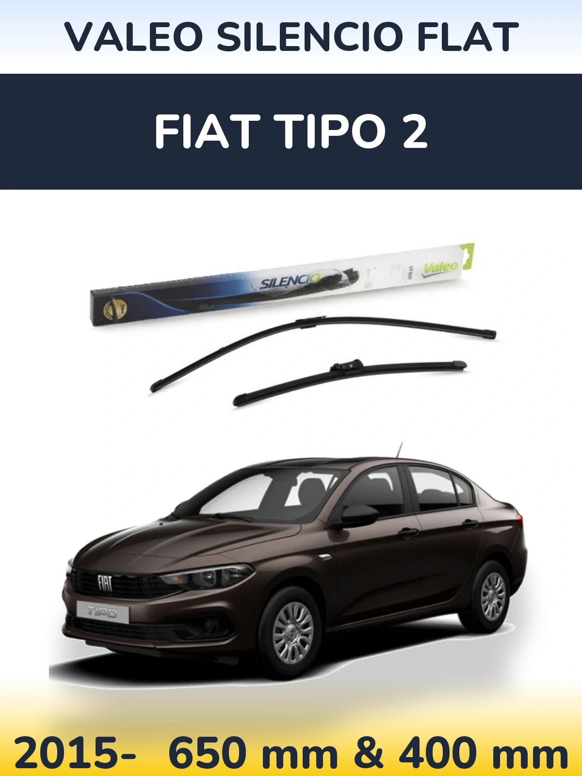 Sada předních stěračů Valeo Silencio Flat 650 a 400 mm pro Fiat Tipo 2 2015-2026
