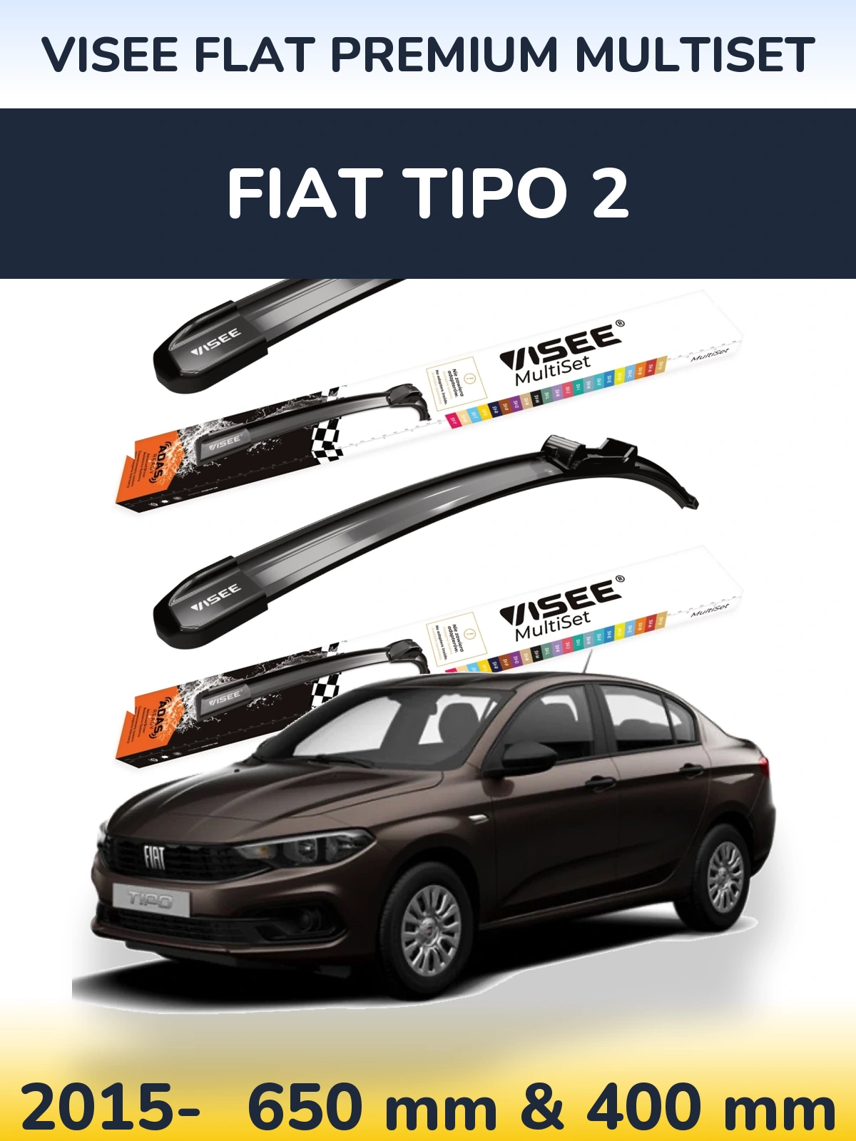 Sada předních stěračů VISEE FLAT PREMIUM MultiSet 650 a 400 mm pro Fiat Tipo 2 2015-2026