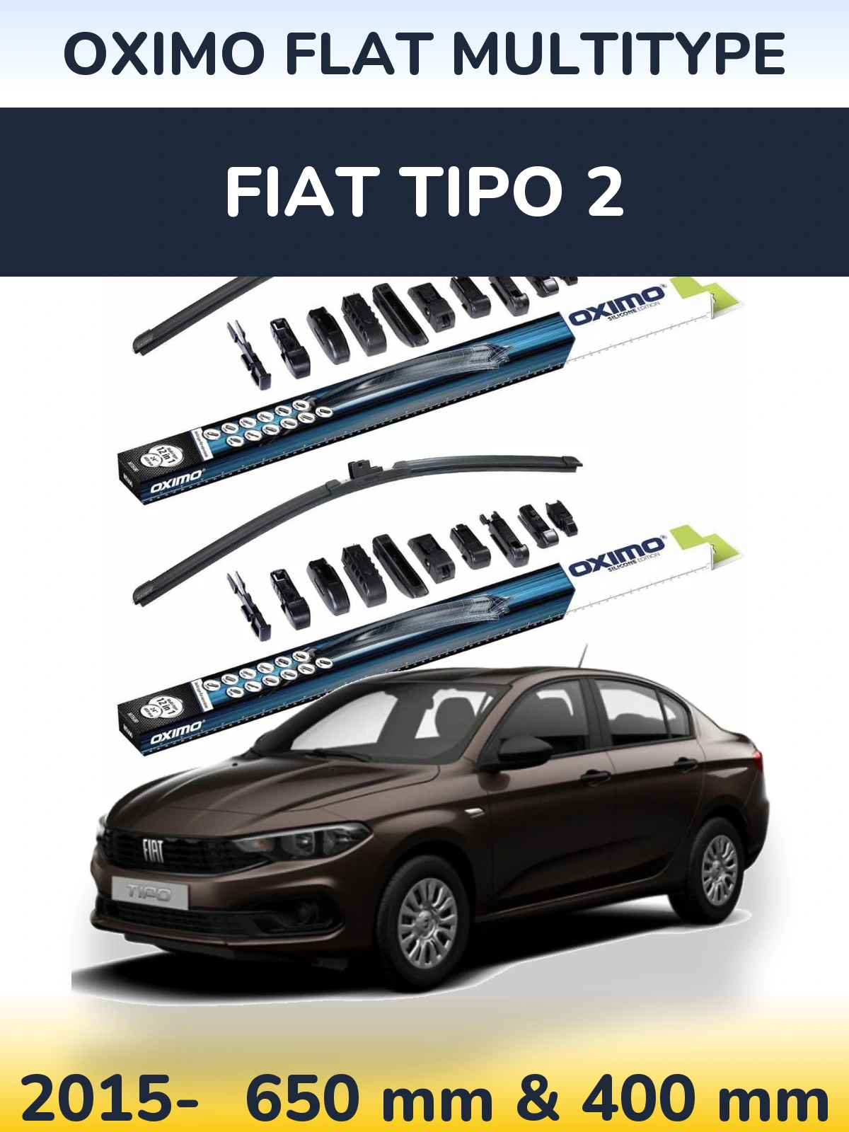 Sada předních stěračů Oximo Flat MultiType 650 a 400 mm pro Fiat Tipo 2 2015-2026