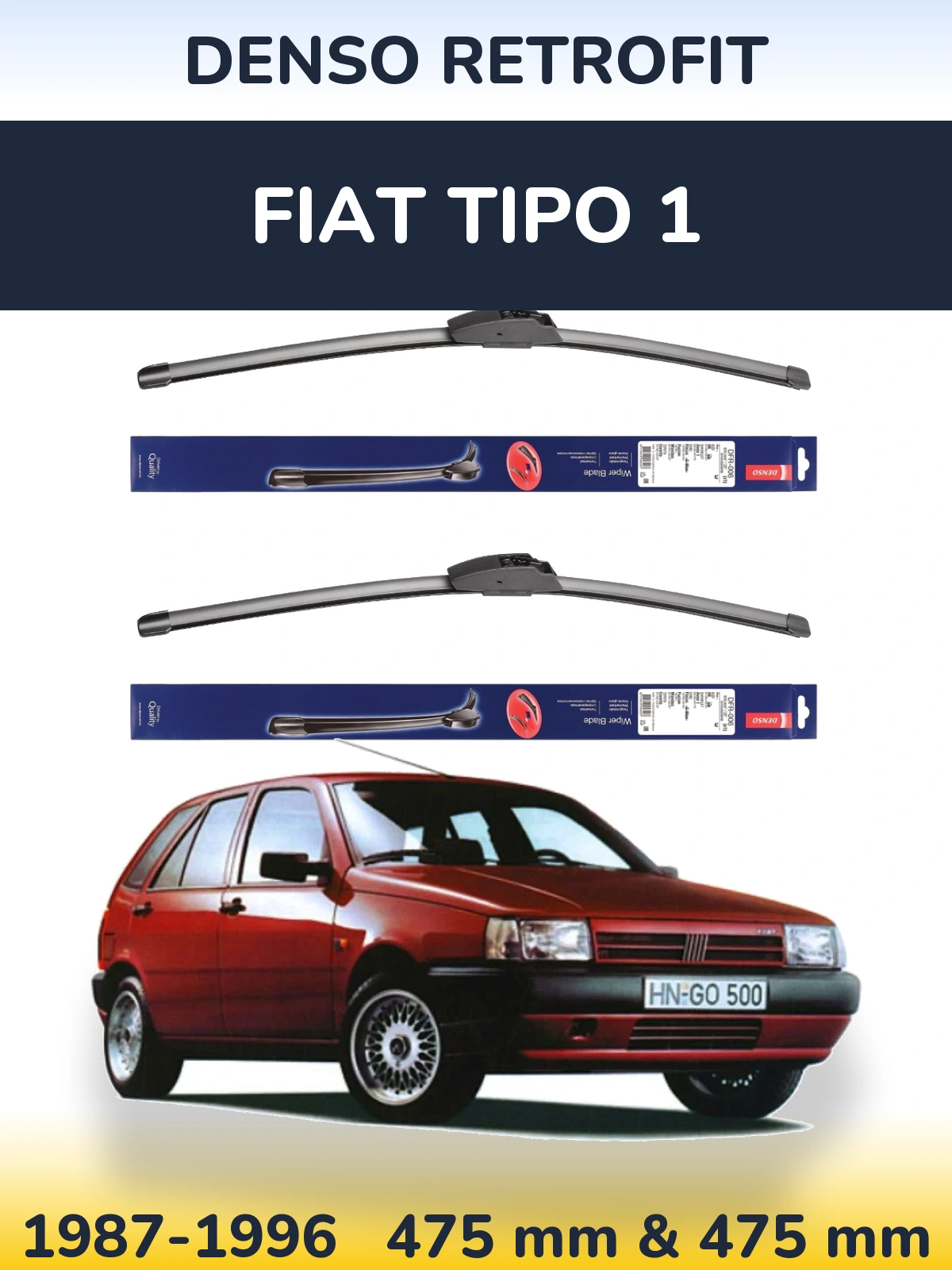 Sada předních stěračů Denso Retrofit 475 a 475 mm pro Fiat Tipo 1 1987-1996