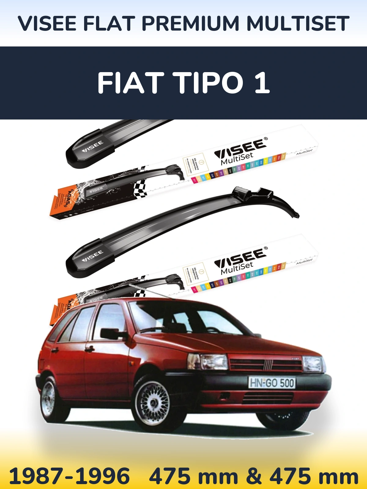 Sada předních stěračů VISEE FLAT PREMIUM MultiSet 475 a 475 mm pro Fiat Tipo 1 1987-1996