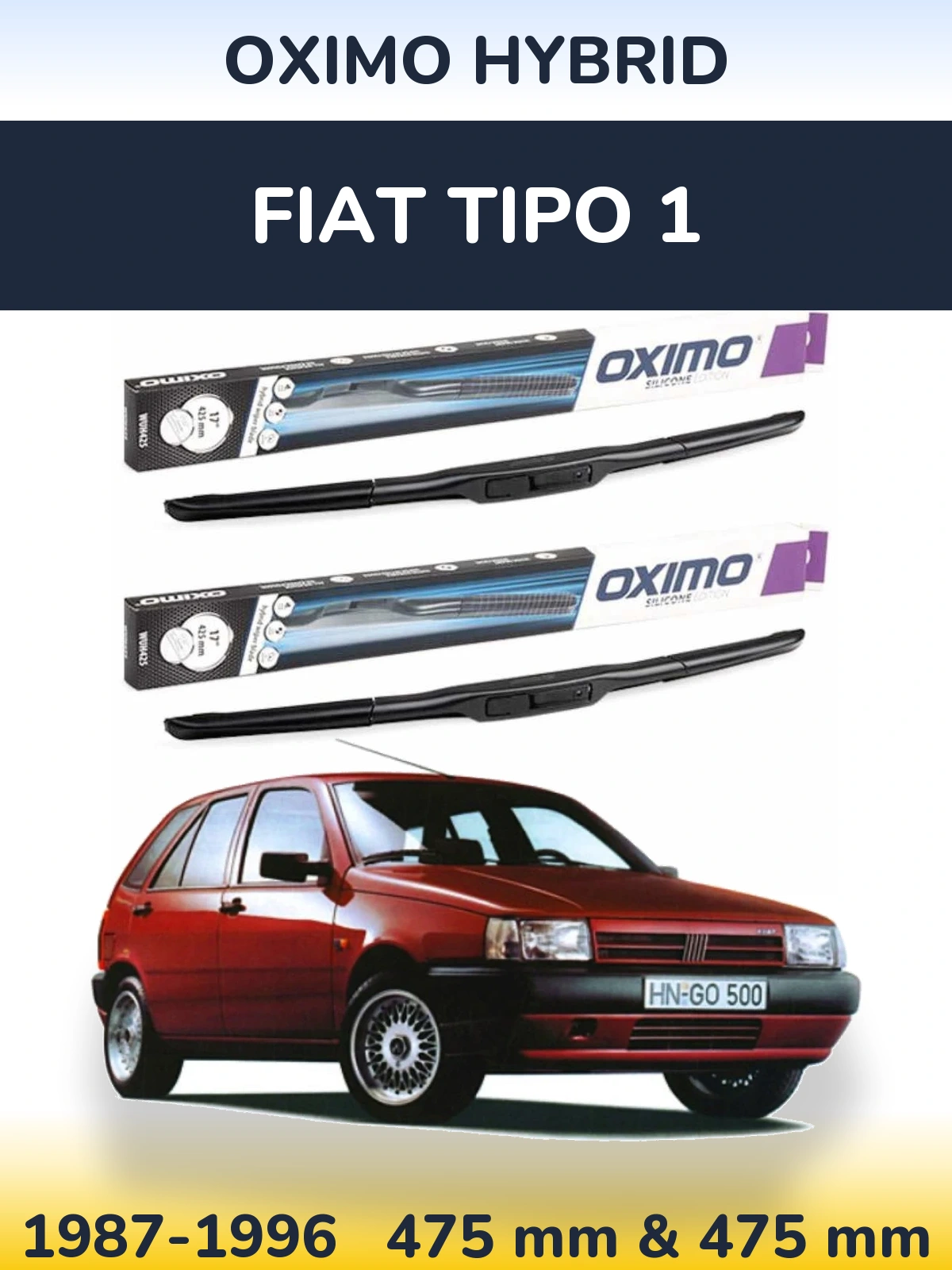 Sada předních stěračů Oximo Hybrid 475 a 475 mm pro Fiat Tipo 1 1987-1996