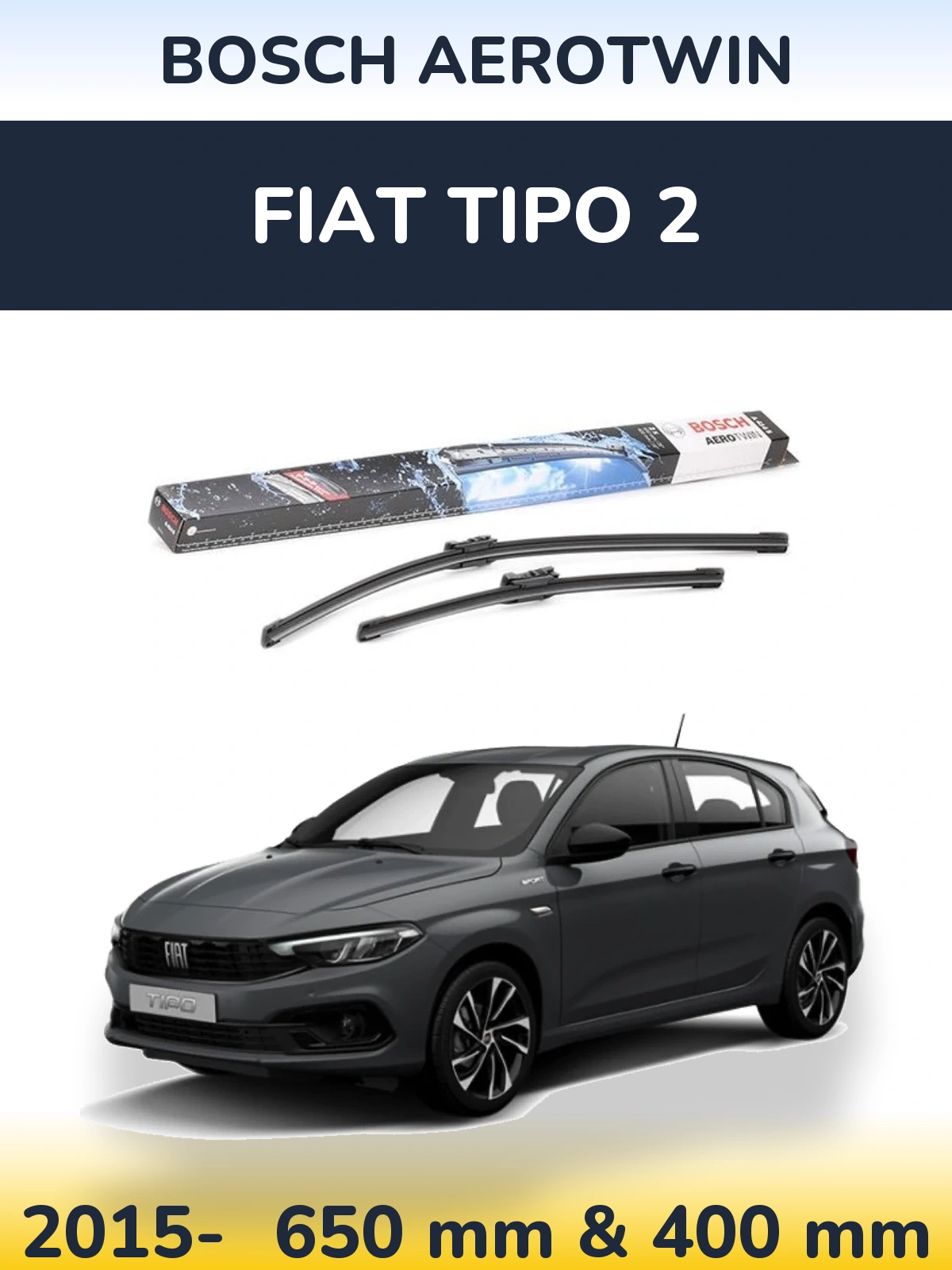 Sada předních stěračů BOSCH AeroTwin 650 a 400 mm pro Fiat Tipo 2 2015-2026