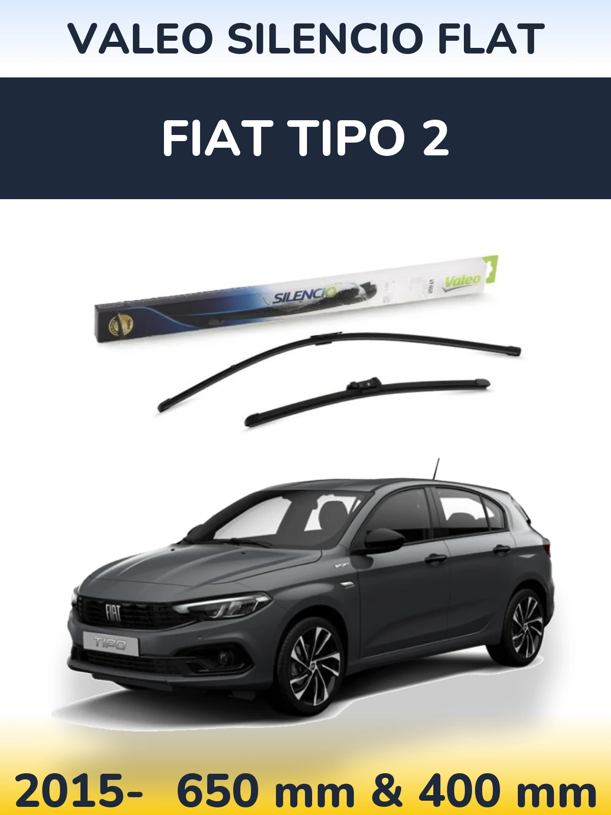 Sada předních stěračů Valeo Silencio Flat 650 a 400 mm pro Fiat Tipo 2 2015-2026
