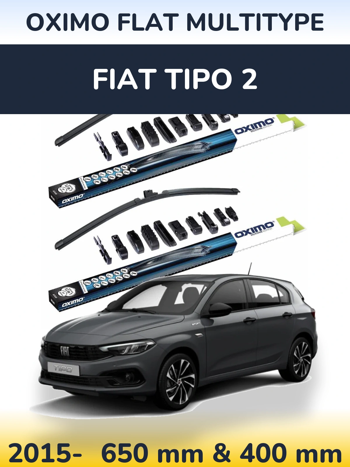 Sada předních stěračů Oximo Flat MultiType 650 a 400 mm pro Fiat Tipo 2 2015-2026