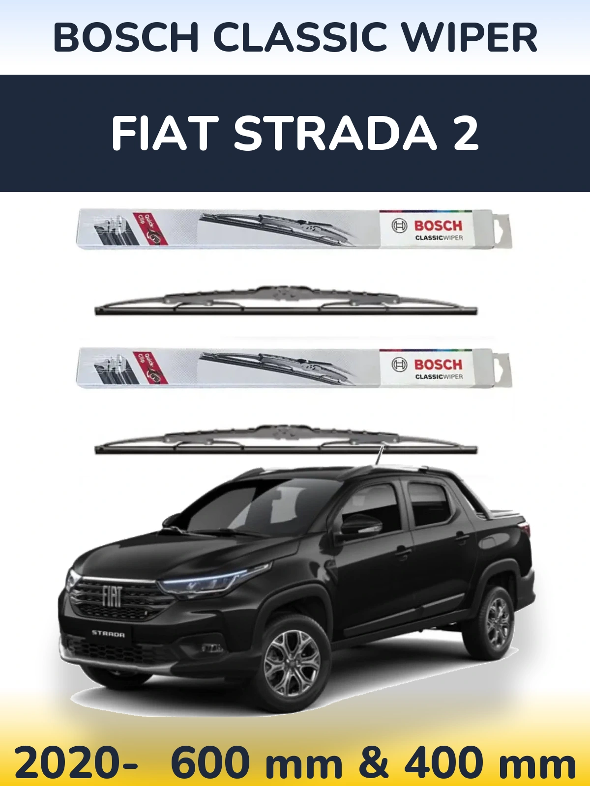 Sada předních stěračů BOSCH Classic Wiper 600 a 400 mm pro Fiat Strada 2 2020-2026