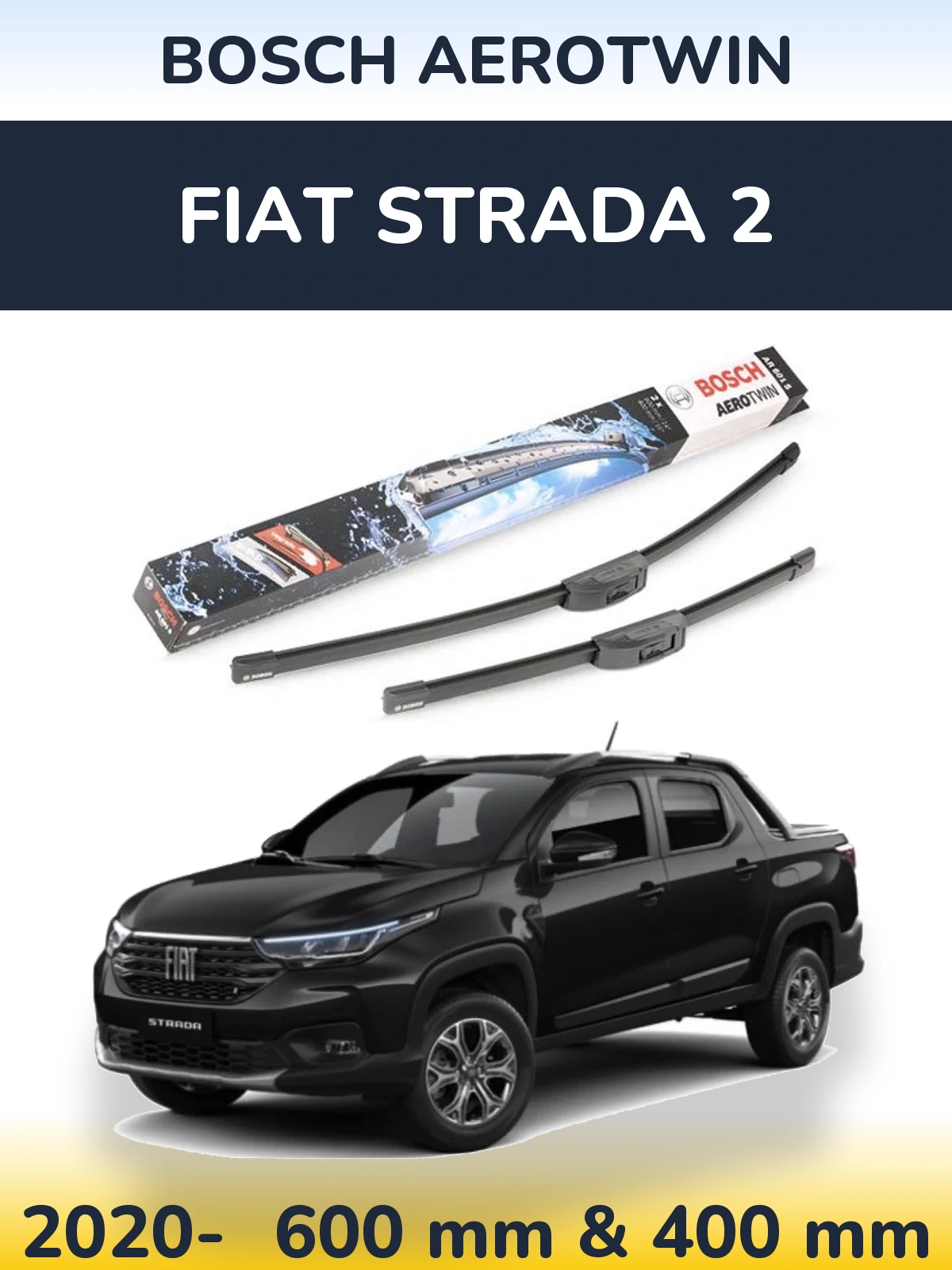 Sada předních stěračů BOSCH AeroTwin 600 a 400 mm pro Fiat Strada 2 2020-2026