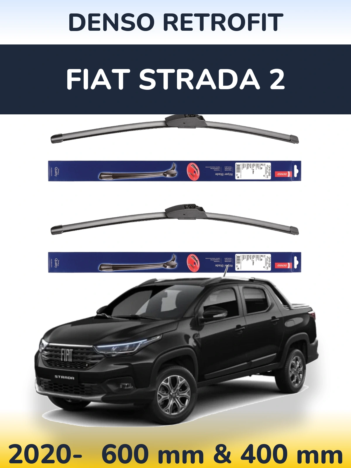 Sada předních stěračů Denso Retrofit 600 a 400 mm pro Fiat Strada 2 2020-2026