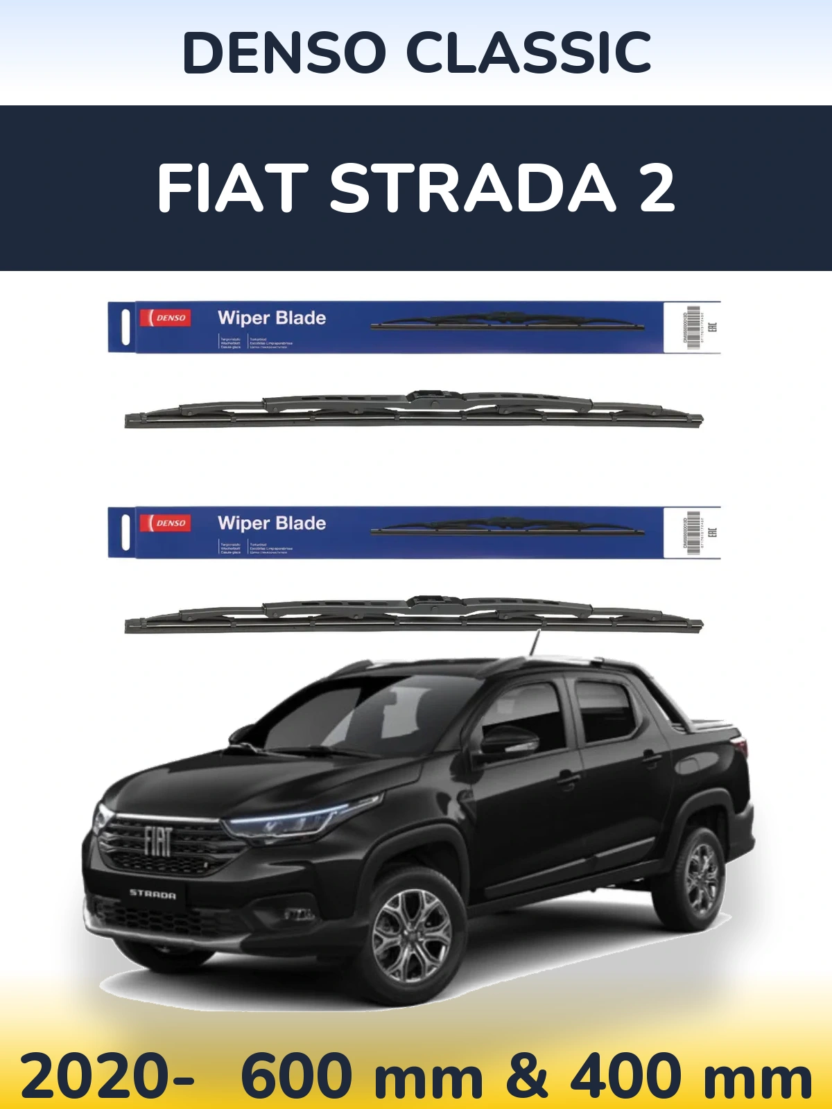 Sada předních stěračů Denso Classic 600 a 400 mm pro Fiat Strada 2 2020-2026