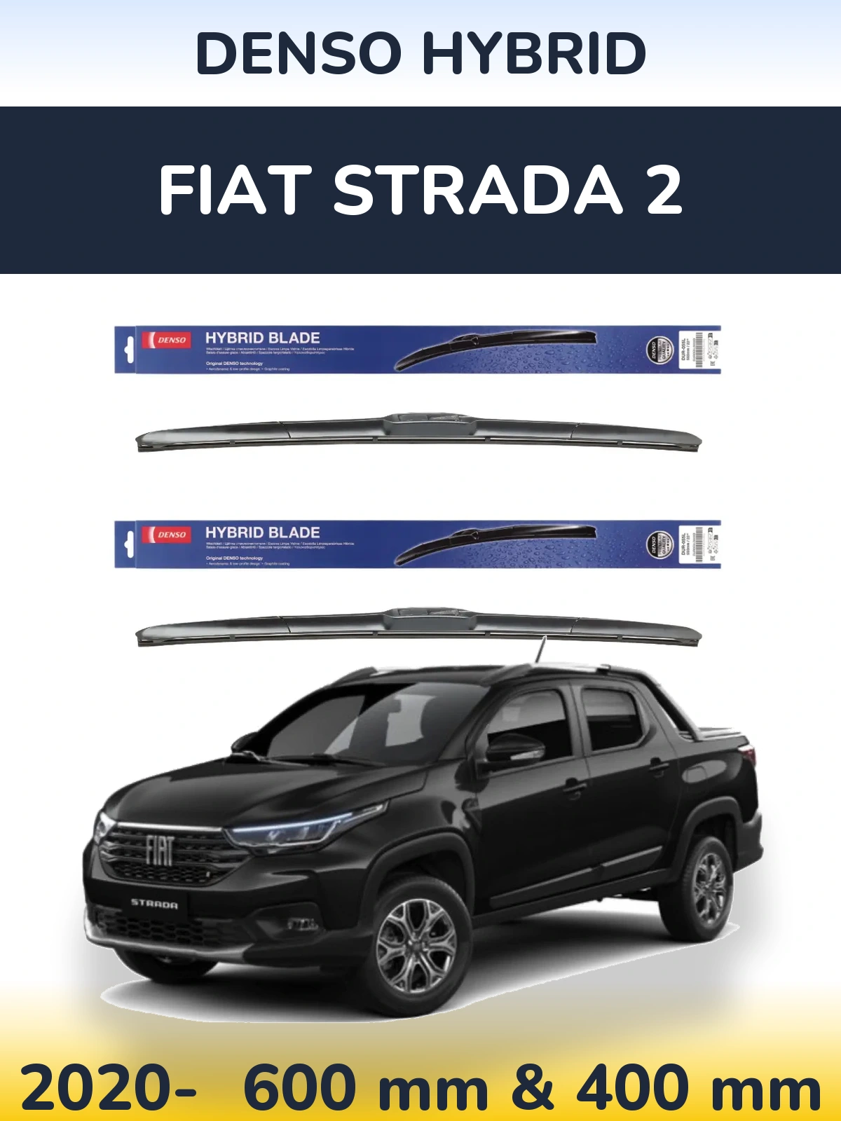 Sada předních stěračů Denso Hybrid 600 a 400 mm pro Fiat Strada 2 2020-2026