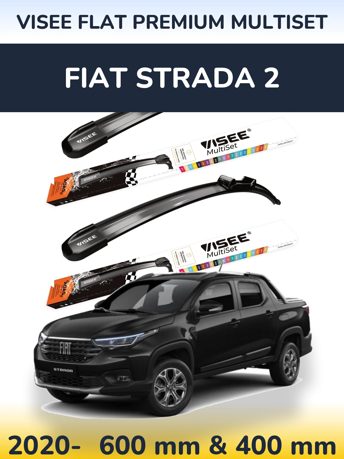 Sada předních stěračů VISEE FLAT PREMIUM MultiSet 600 a 400 mm pro Fiat Strada 2 2020-2026