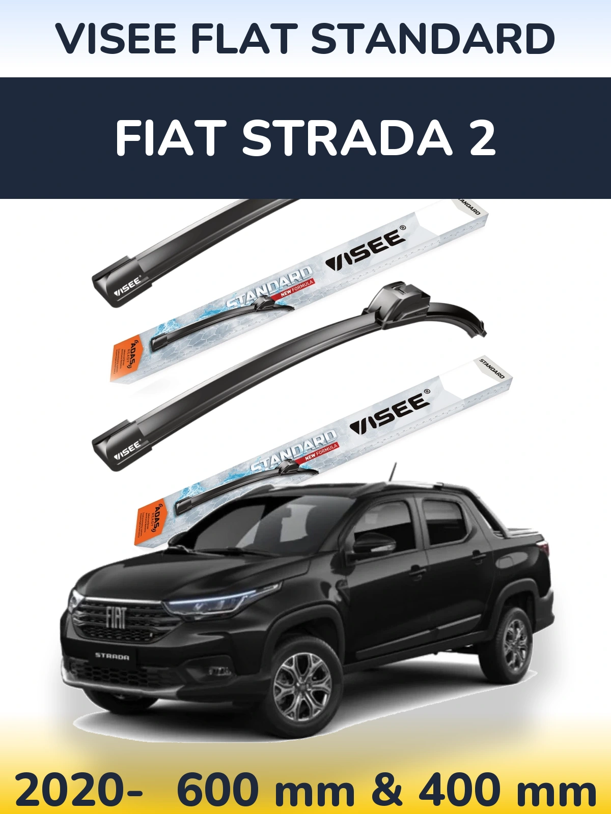 Sada předních stěračů VISEE FLAT STANDARD 600 a 400 mm pro Fiat Strada 2 2020-2026
