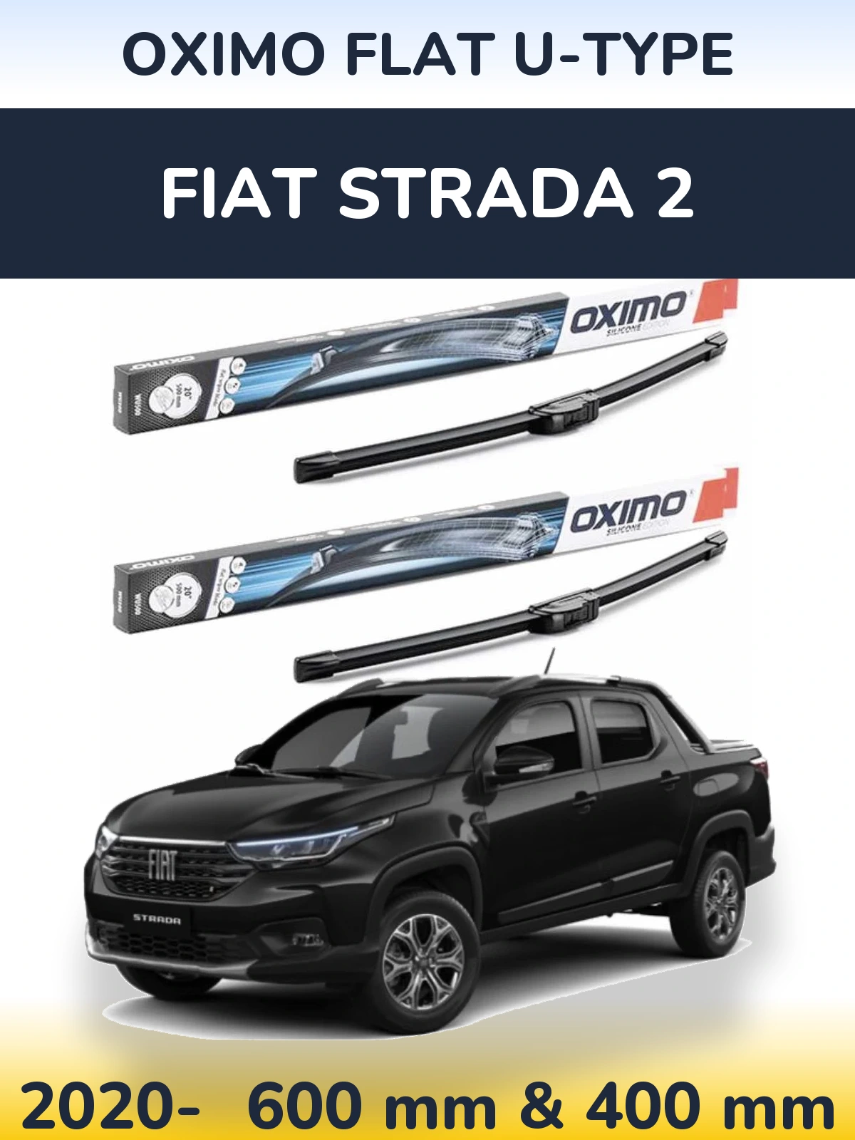 Sada předních stěračů Oximo Flat U-type 600 a 400 mm pro Fiat Strada 2 2020-2026