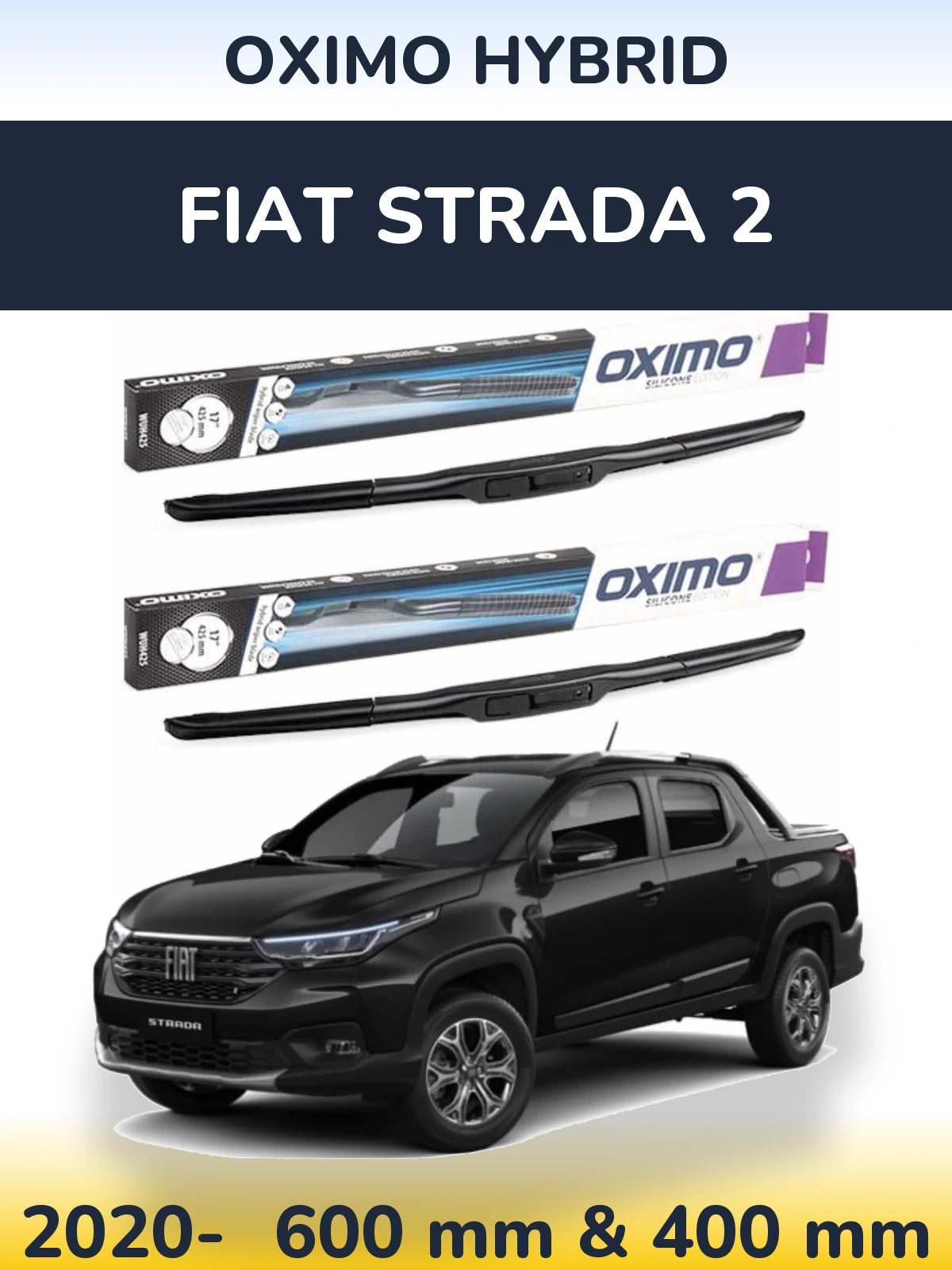Sada předních stěračů Oximo Hybrid 600 a 400 mm pro Fiat Strada 2 2020-2026