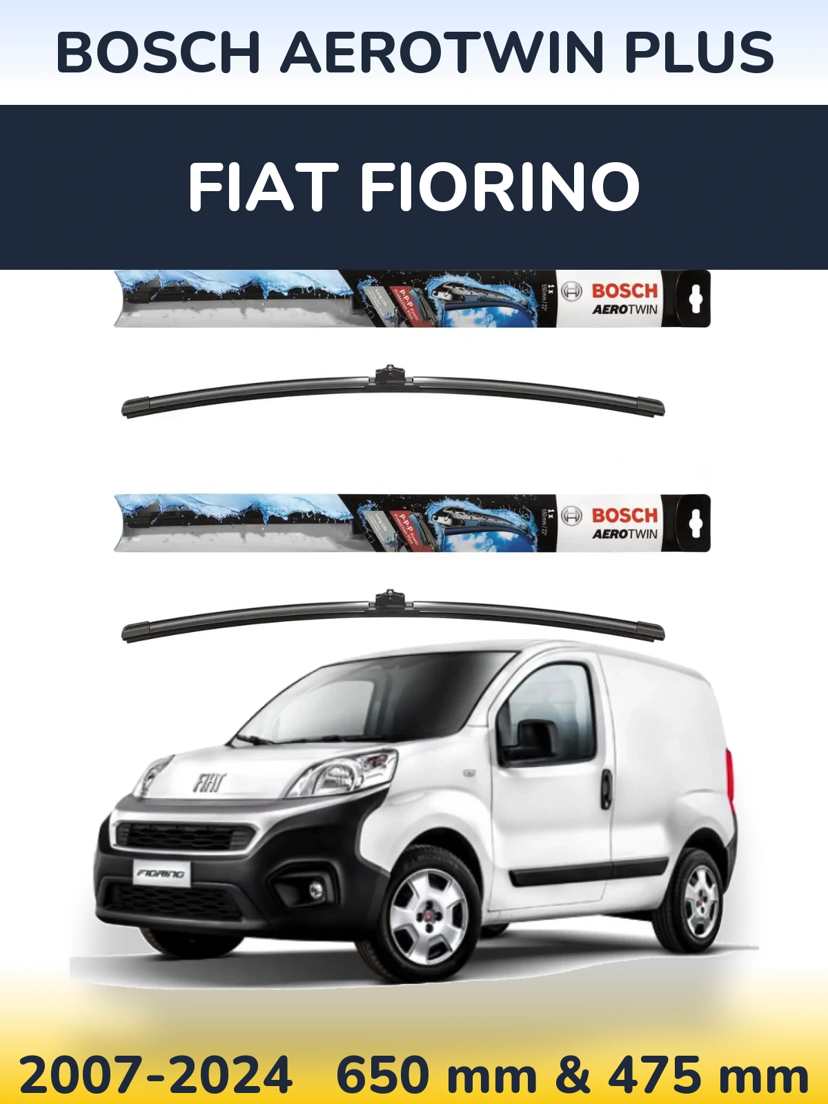 Sada předních stěračů BOSCH AeroTwin Plus 650 a 475 mm pro Fiat Fiorino 2007-2024
