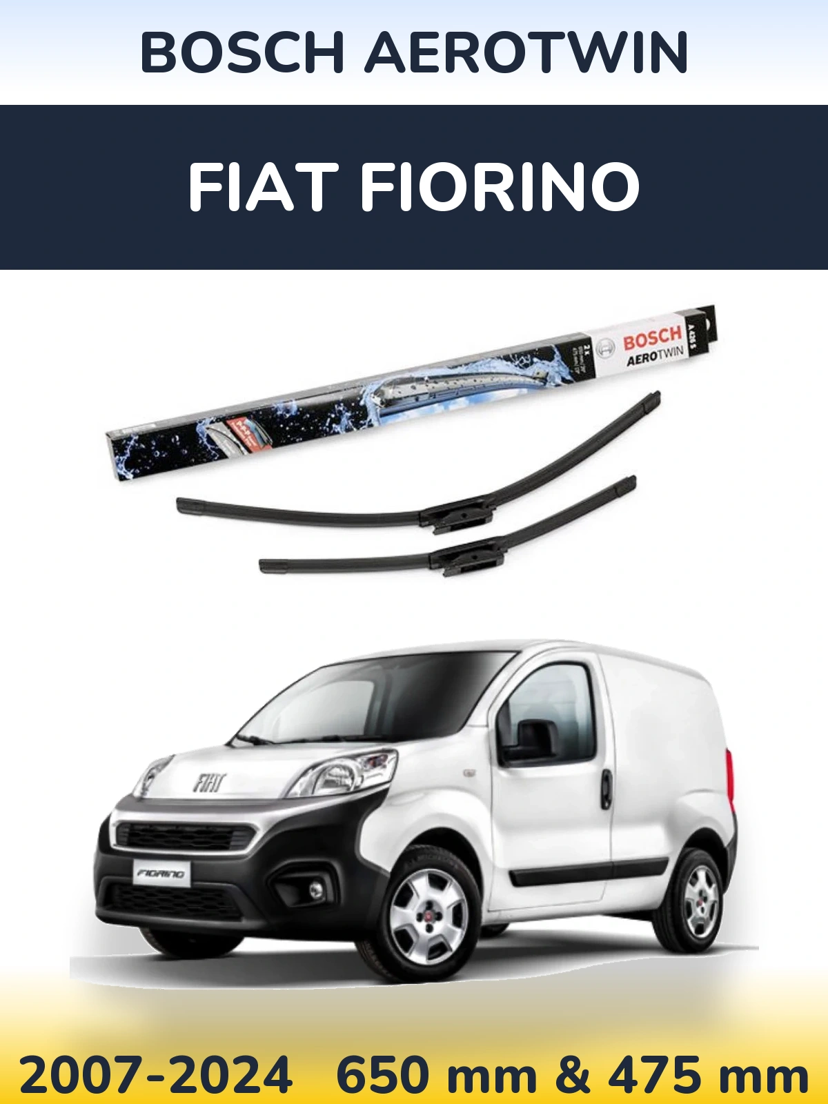 Комплект передніх щіток BOSCH AeroTwin 650 & 475 мм для Fiat Fiorino 2007-2024