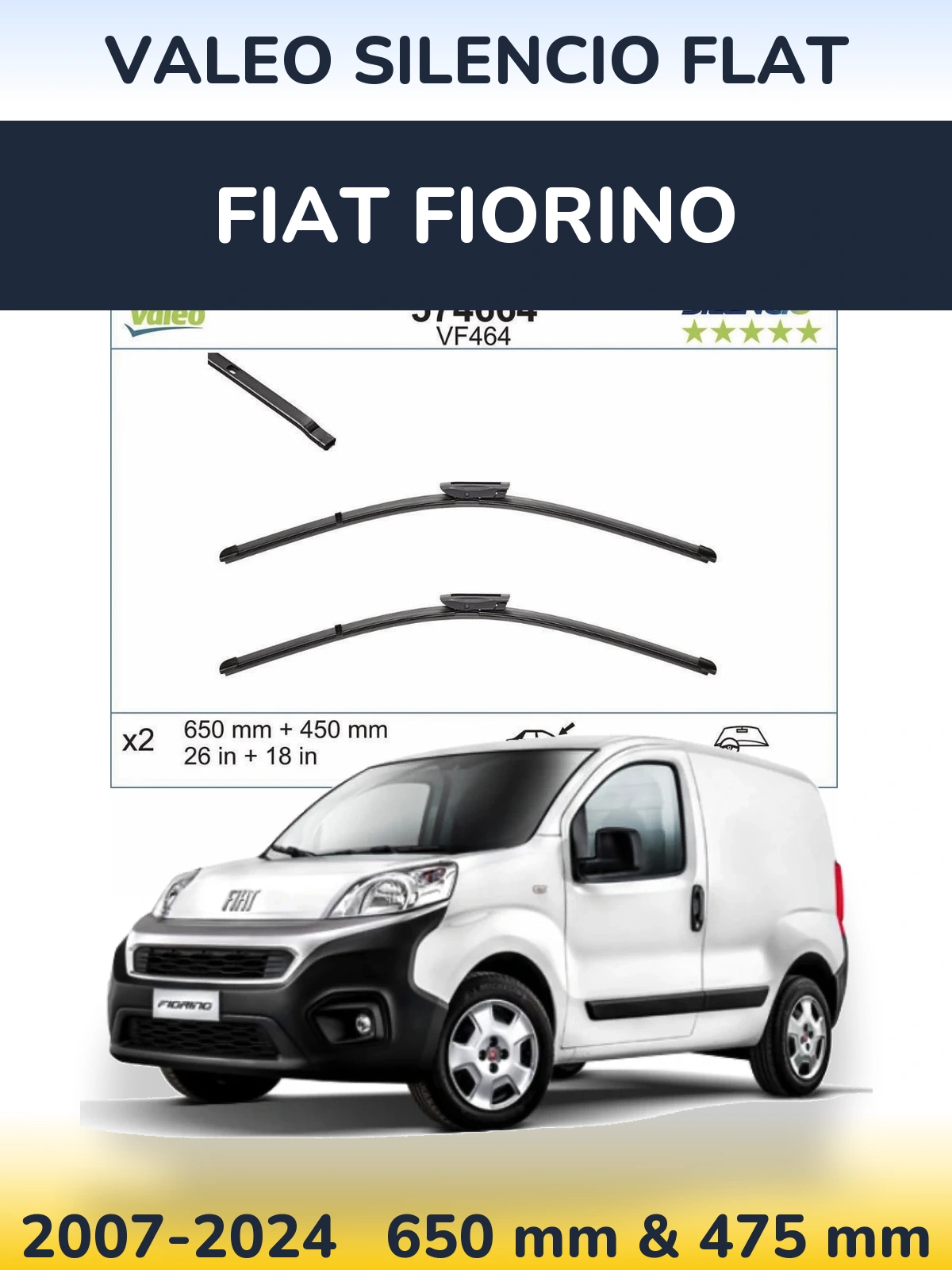 Sada předních stěračů Valeo Silencio Flat 650 a 450 mm pro Fiat Fiorino 2007-2024