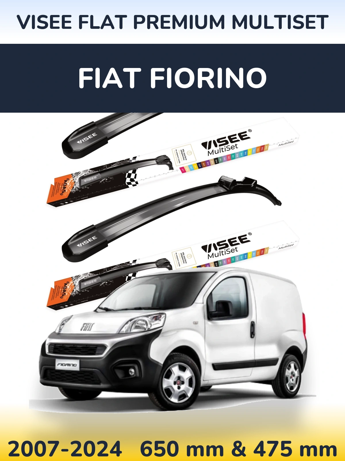 Sada předních stěračů VISEE FLAT PREMIUM MultiSet 650 a 475 mm pro Fiat Fiorino 2007-2024