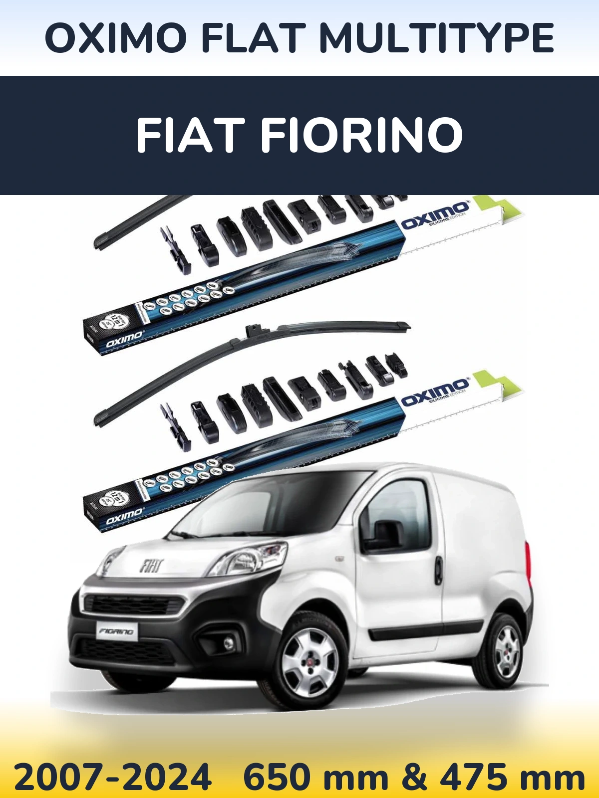 Sada předních stěračů Oximo Flat MultiType 650 a 475 mm pro Fiat Fiorino 2007-2024