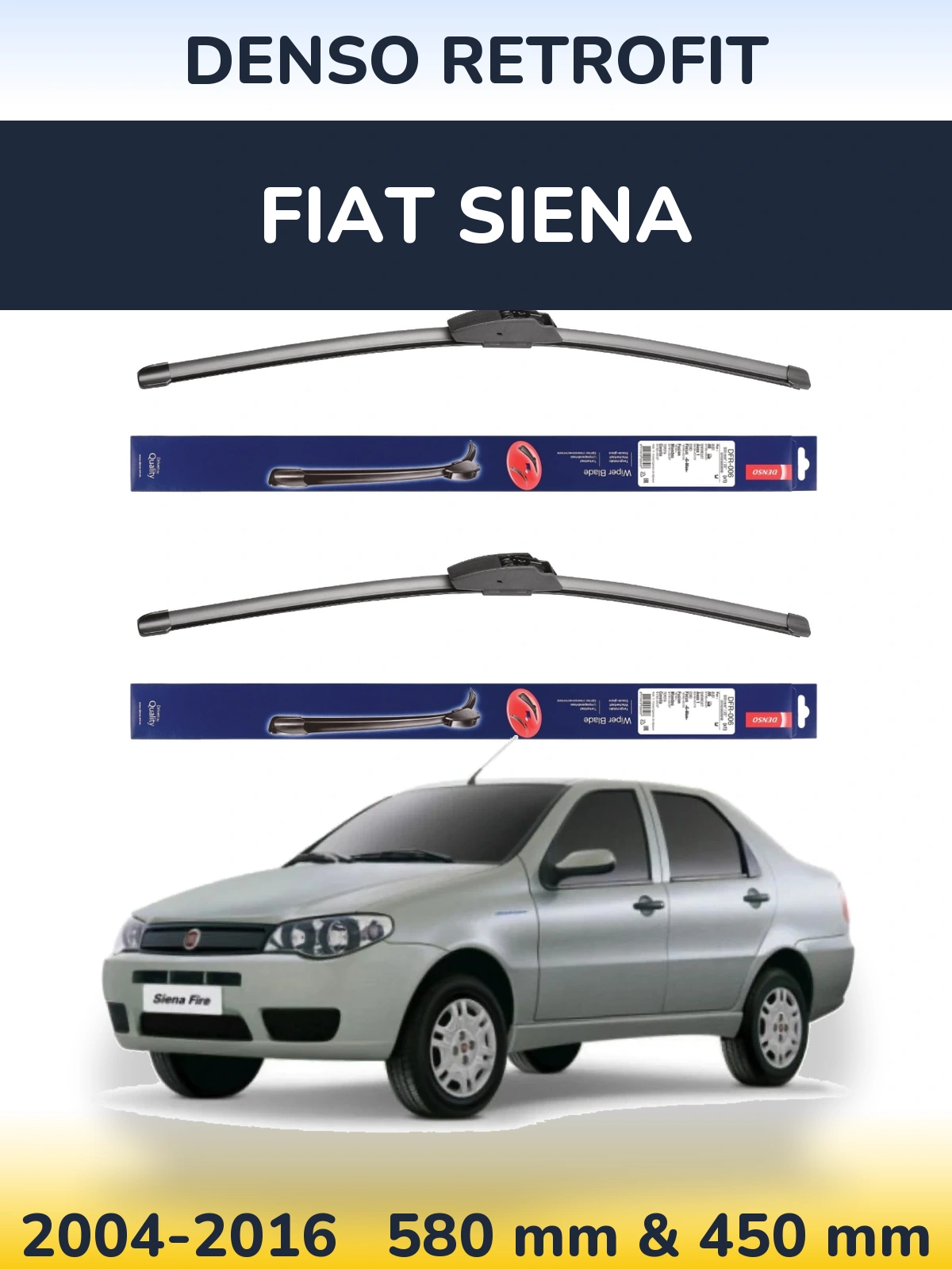 Sada předních stěračů Denso Retrofit 580 a 450 mm pro Fiat Siena 2004-2016