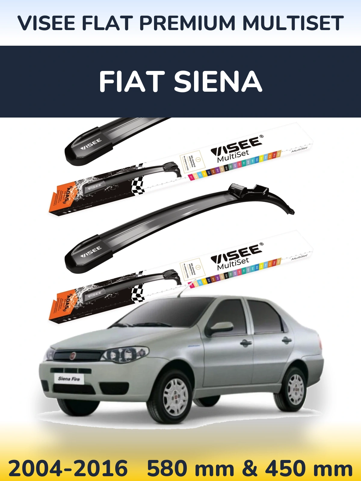 Sada předních stěračů VISEE FLAT PREMIUM MultiSet 580 a 450 mm pro Fiat Siena 2004-2016