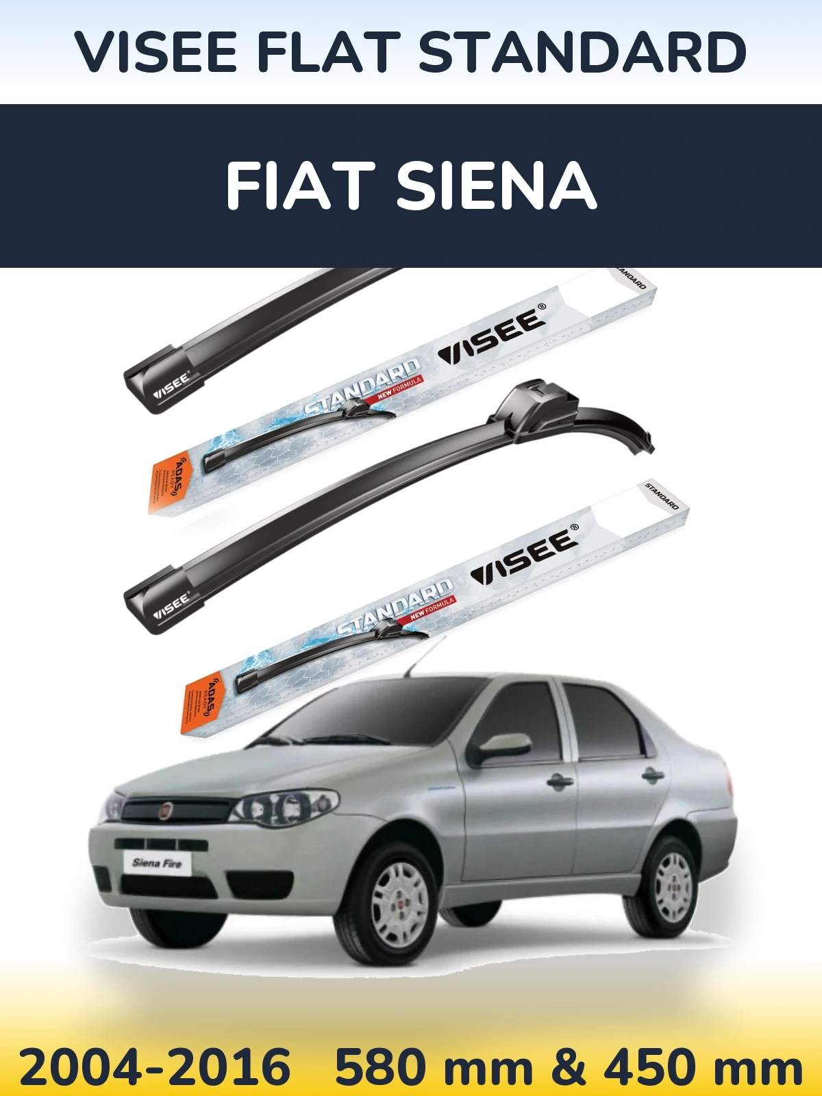 Sada předních stěračů VISEE FLAT STANDARD 580 a 450 mm pro Fiat Siena 2004-2016