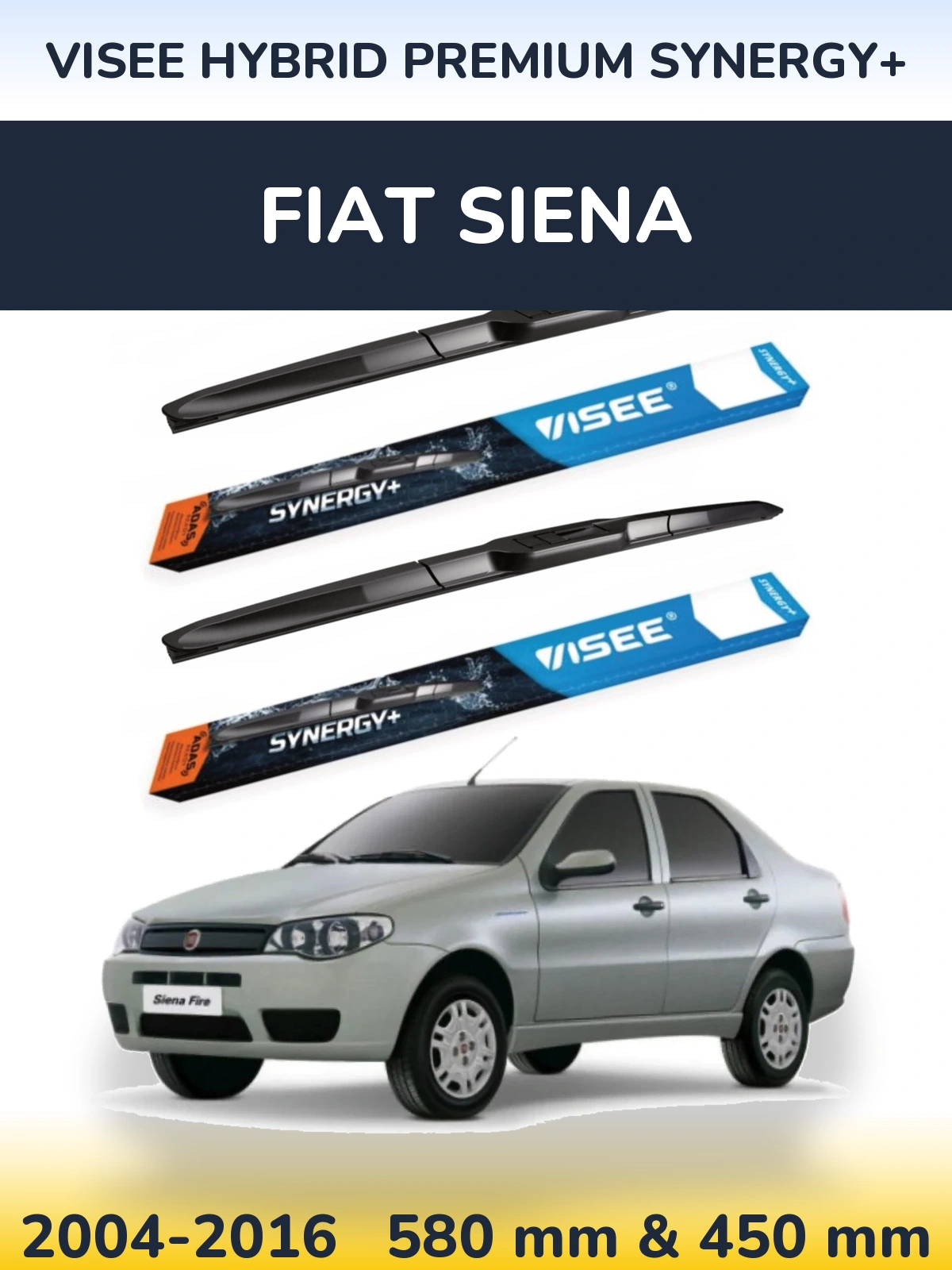 Sada předních stěračů VISEE HYBRID PREMIUM SYNERGY+ 580 a 450 mm pro Fiat Siena 2004-2016