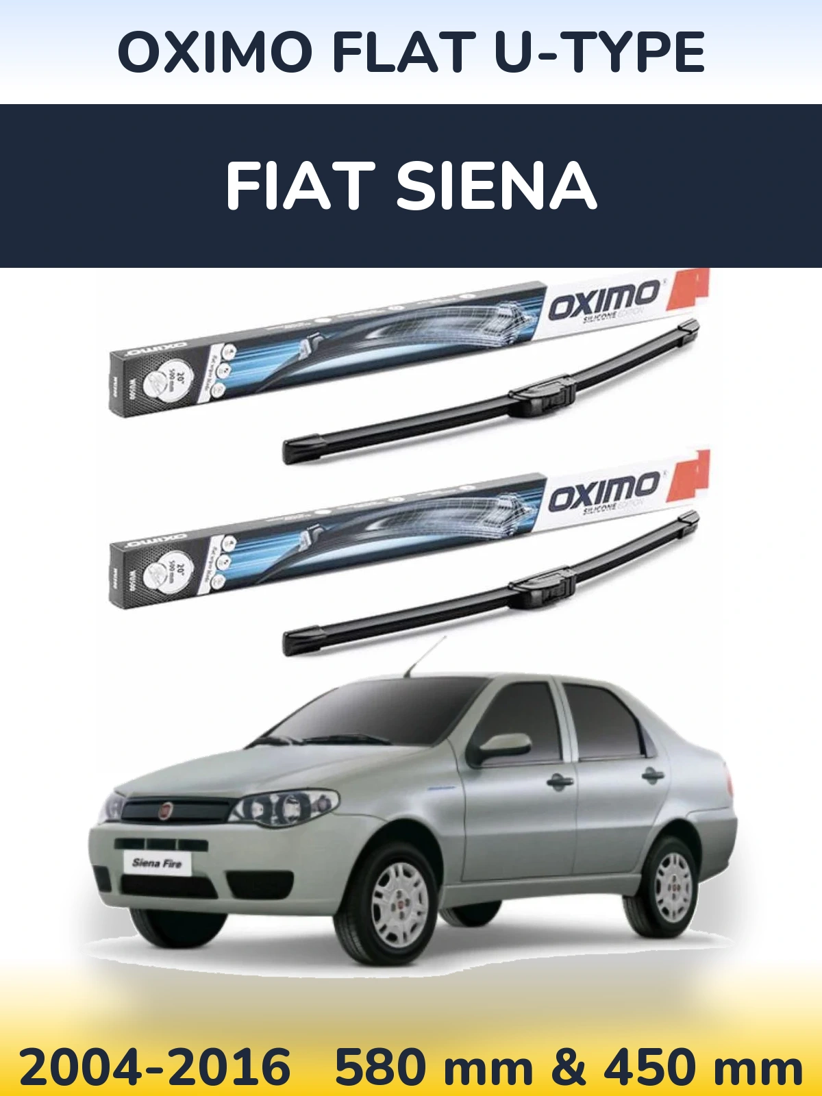 Sada předních stěračů Oximo Flat U-type 580 a 450 mm pro Fiat Siena 2004-2016