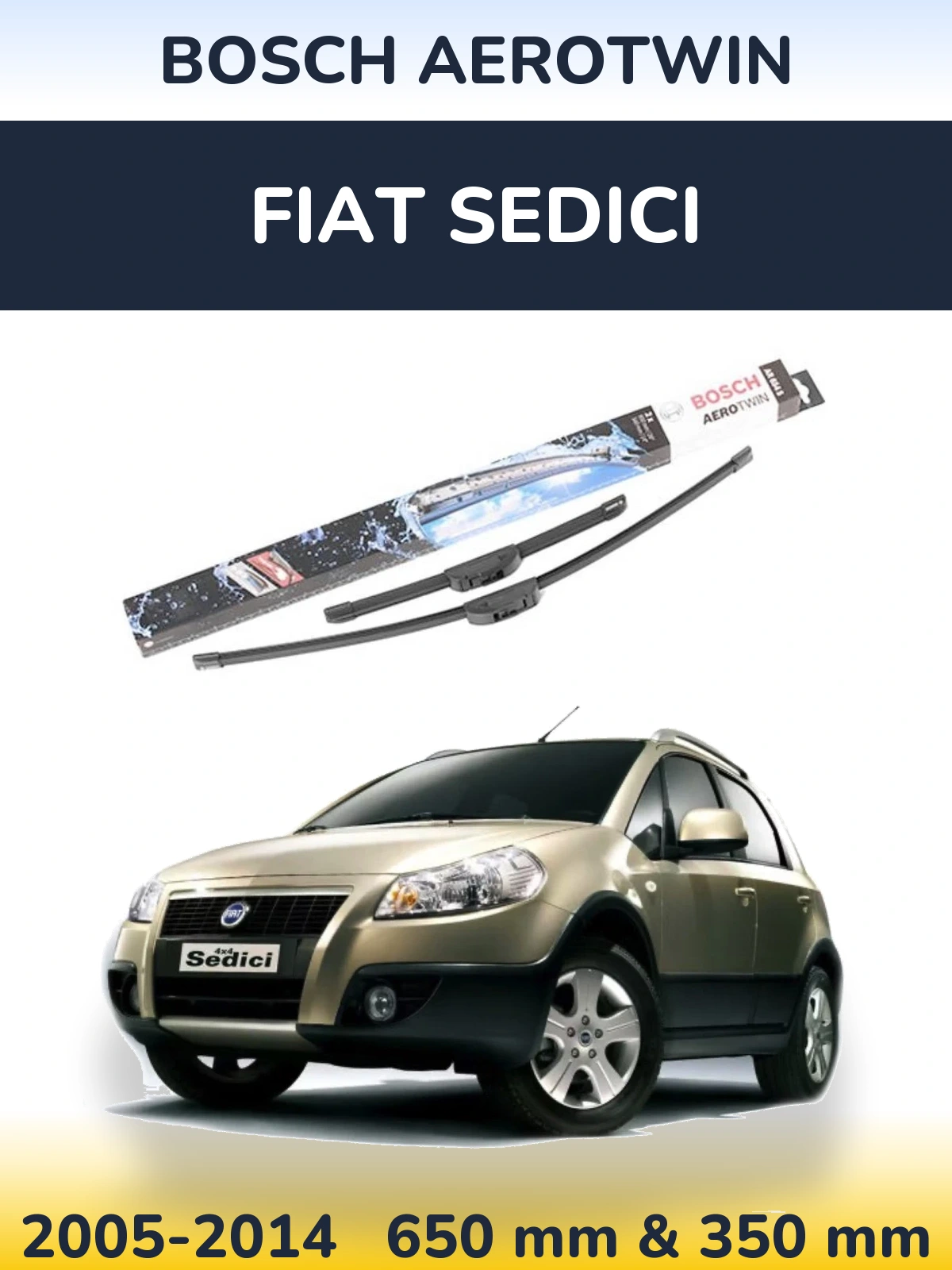 Sada předních stěračů BOSCH AeroTwin 650 a 350 mm pro Fiat Sedici 2005-2014