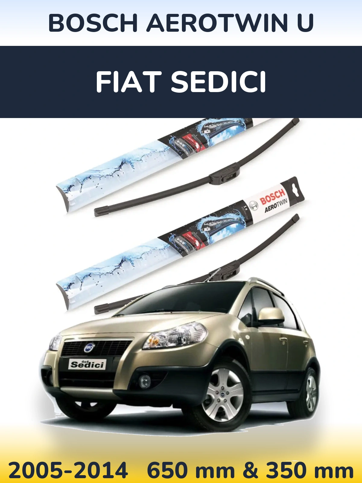 Sada předních stěračů BOSCH AeroTwin U 650 a 350 mm pro Fiat Sedici 2005-2014