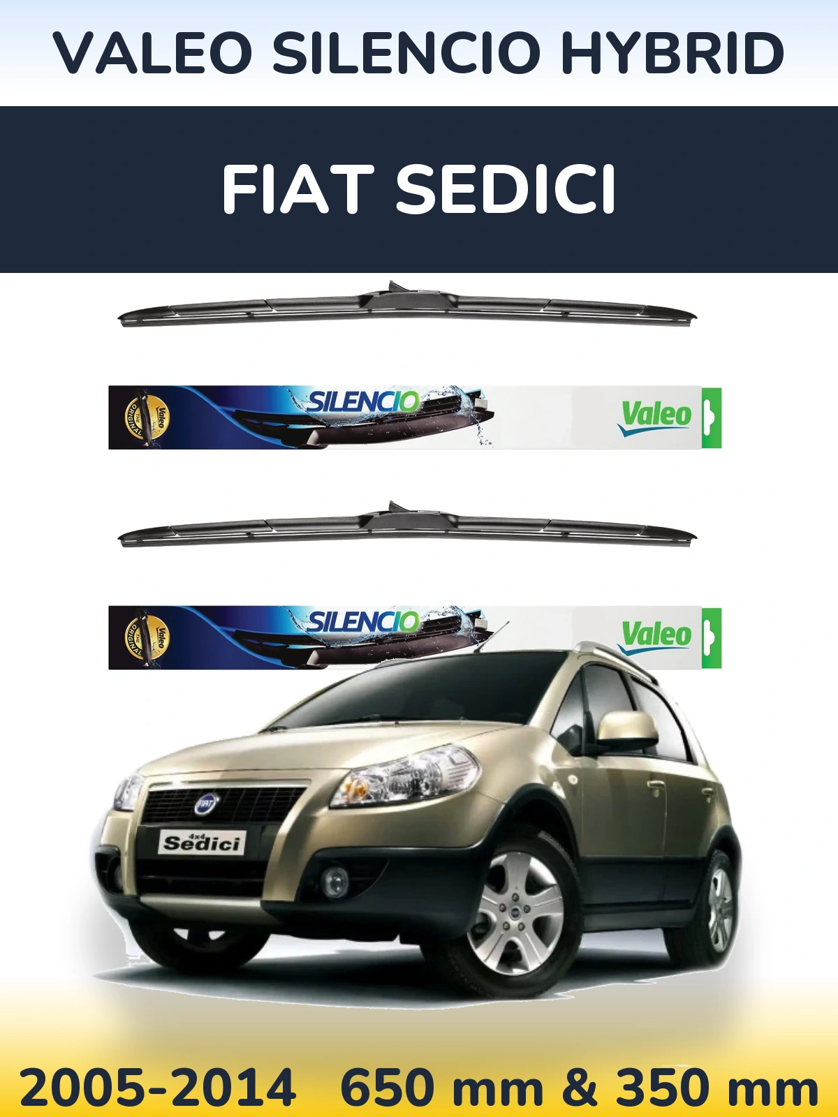 Sada předních stěračů Valeo Silencio Hybrid 650 a 350 mm pro Fiat Sedici 2005-2014