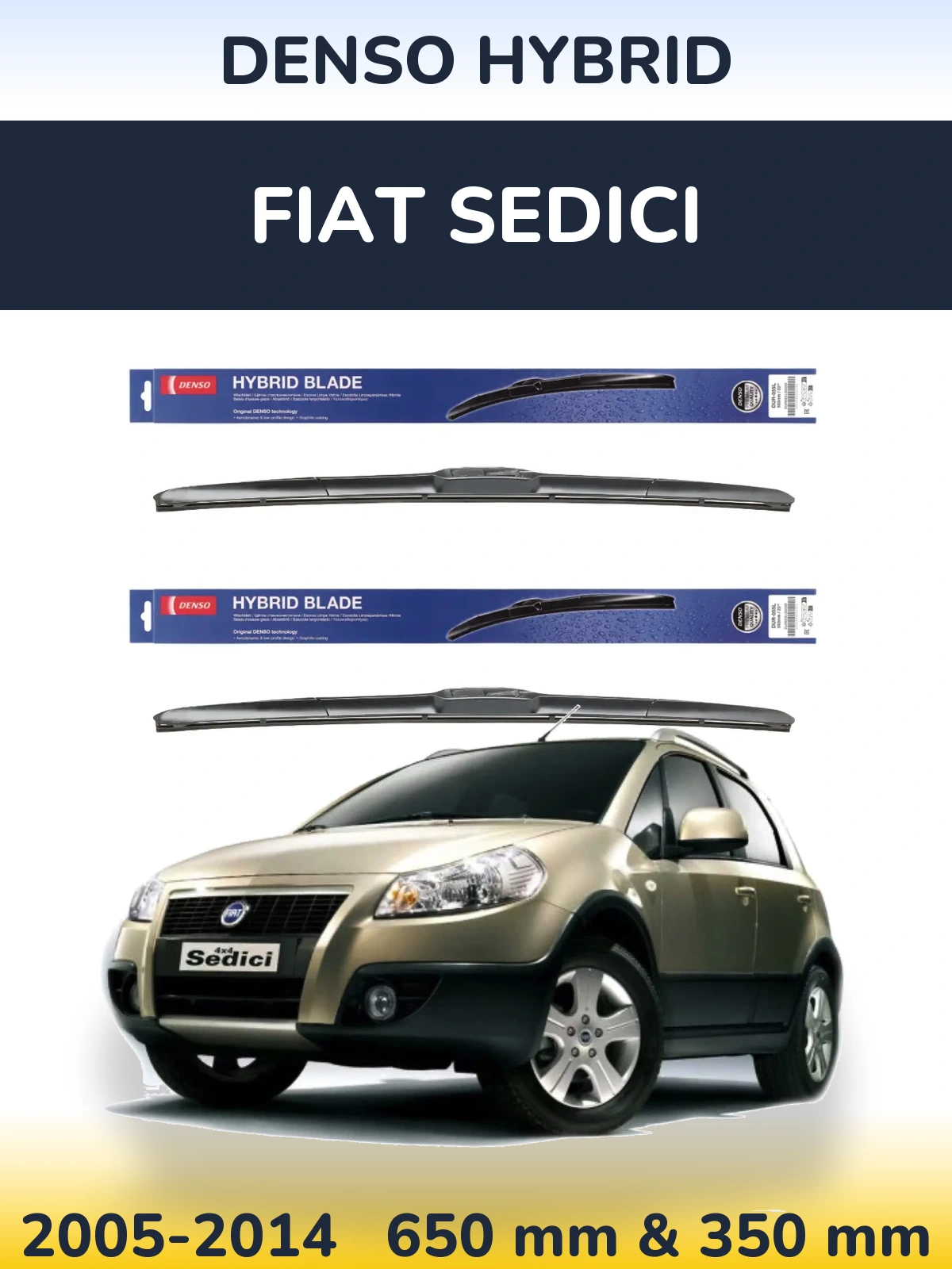 Sada předních stěračů Denso Hybrid 650 a 350 mm pro Fiat Sedici 2005-2014