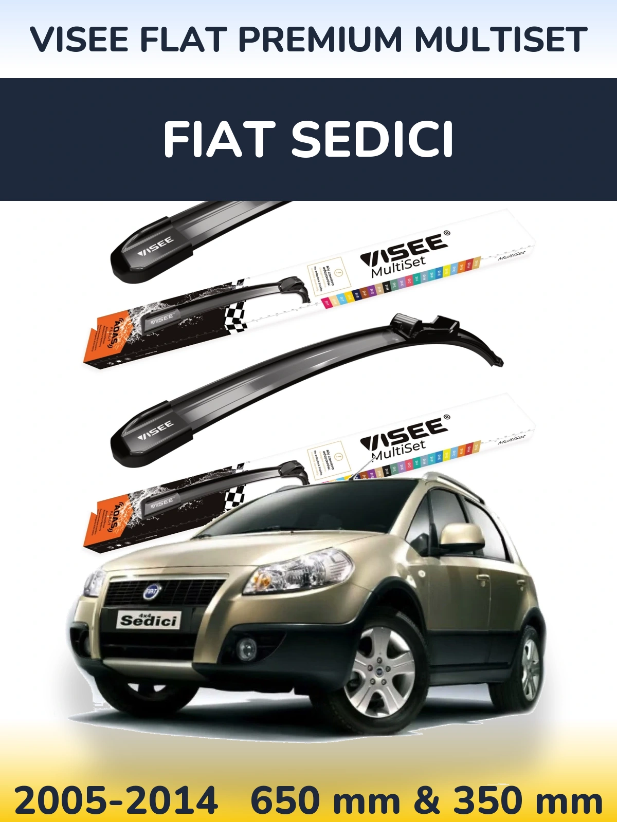 Sada předních stěračů VISEE FLAT PREMIUM MultiSet 650 a 350 mm pro Fiat Sedici 2005-2014