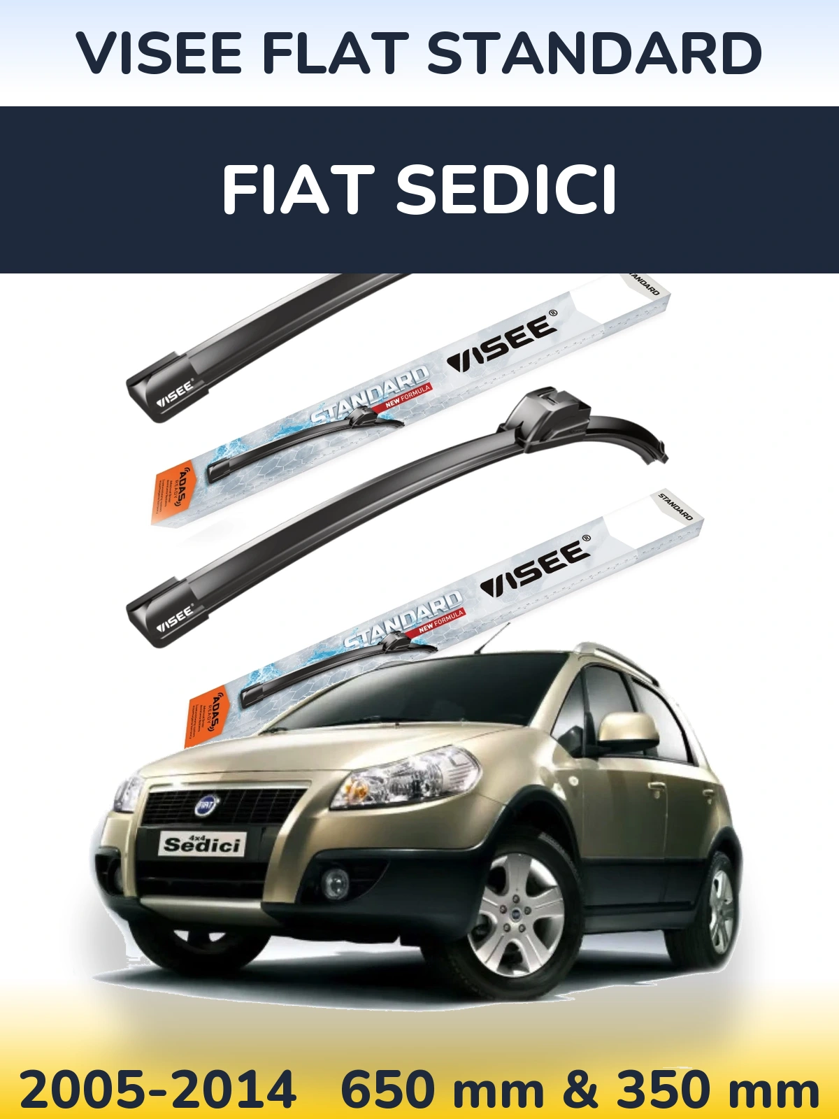 Sada předních stěračů VISEE FLAT STANDARD 650 a 350 mm pro Fiat Sedici 2005-2014