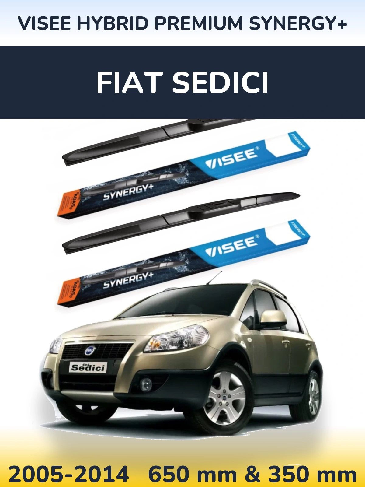 Sada předních stěračů VISEE HYBRID PREMIUM SYNERGY+ 650 a 350 mm pro Fiat Sedici 2005-2014