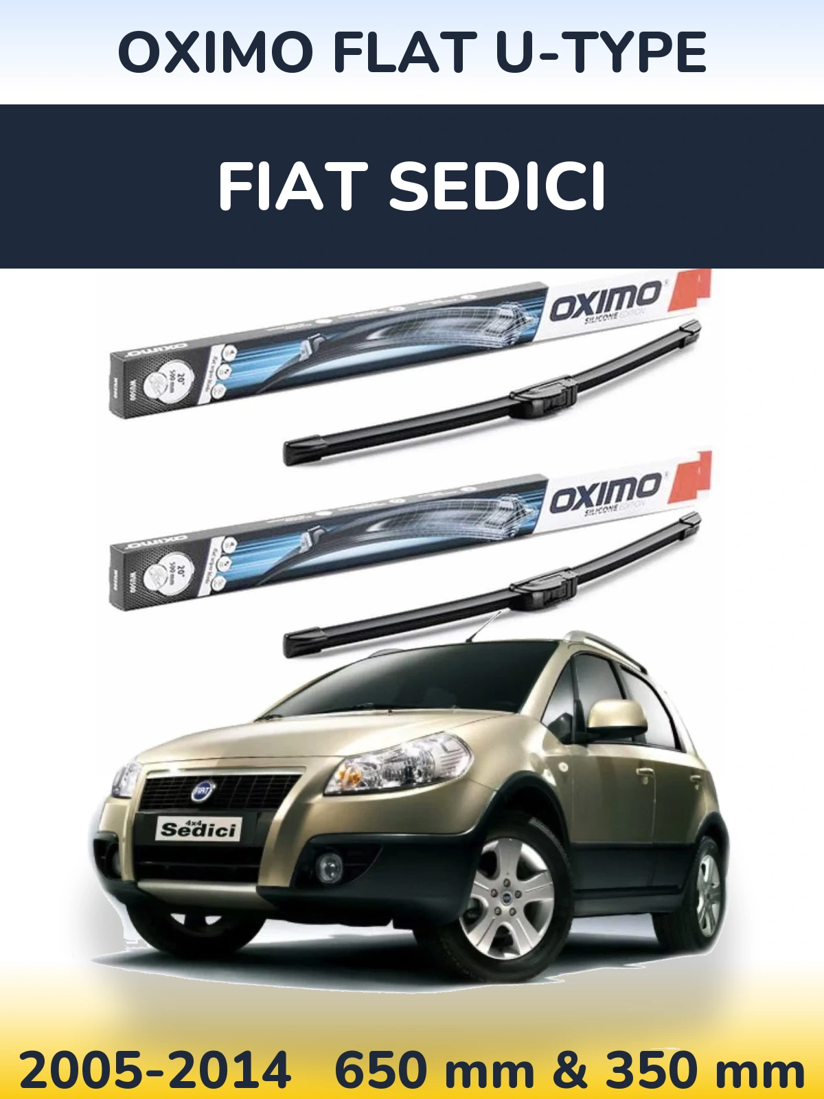 Sada předních stěračů Oximo Flat U-type 650 a 350 mm pro Fiat Sedici 2005-2014