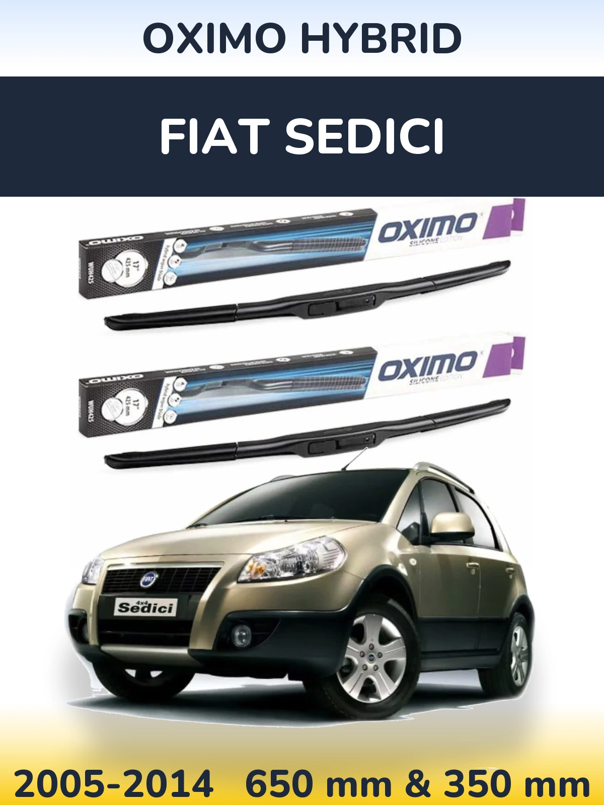 Sada předních stěračů Oximo Hybrid 650 a 350 mm pro Fiat Sedici 2005-2014