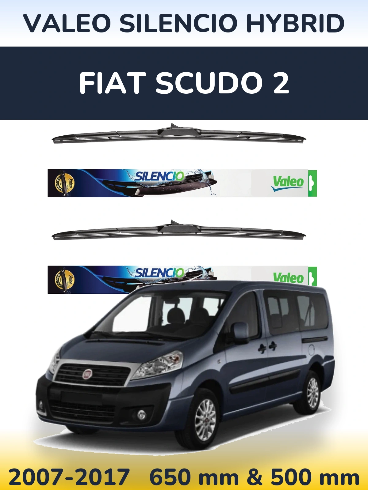 Sada předních stěračů Valeo Silencio Hybrid 650 a 500 mm pro Fiat Scudo 2 2007-2017