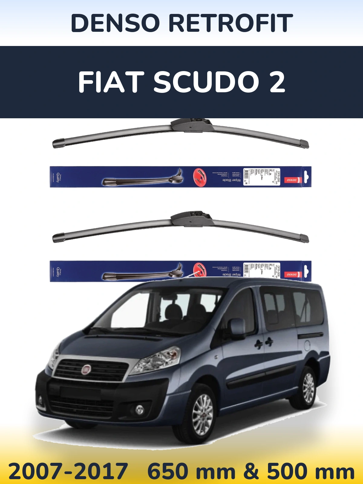 Sada předních stěračů Denso Retrofit 650 a 500 mm pro Fiat Scudo 2 2007-2017