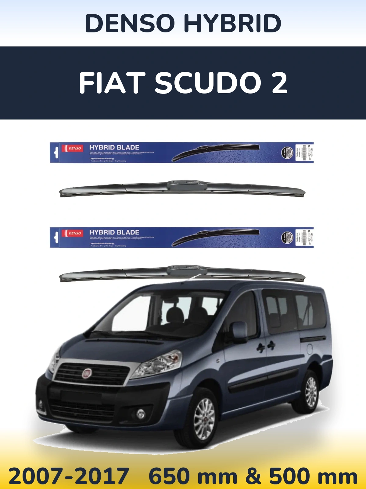 Sada předních stěračů Denso Hybrid 650 a 500 mm pro Fiat Scudo 2 2007-2017