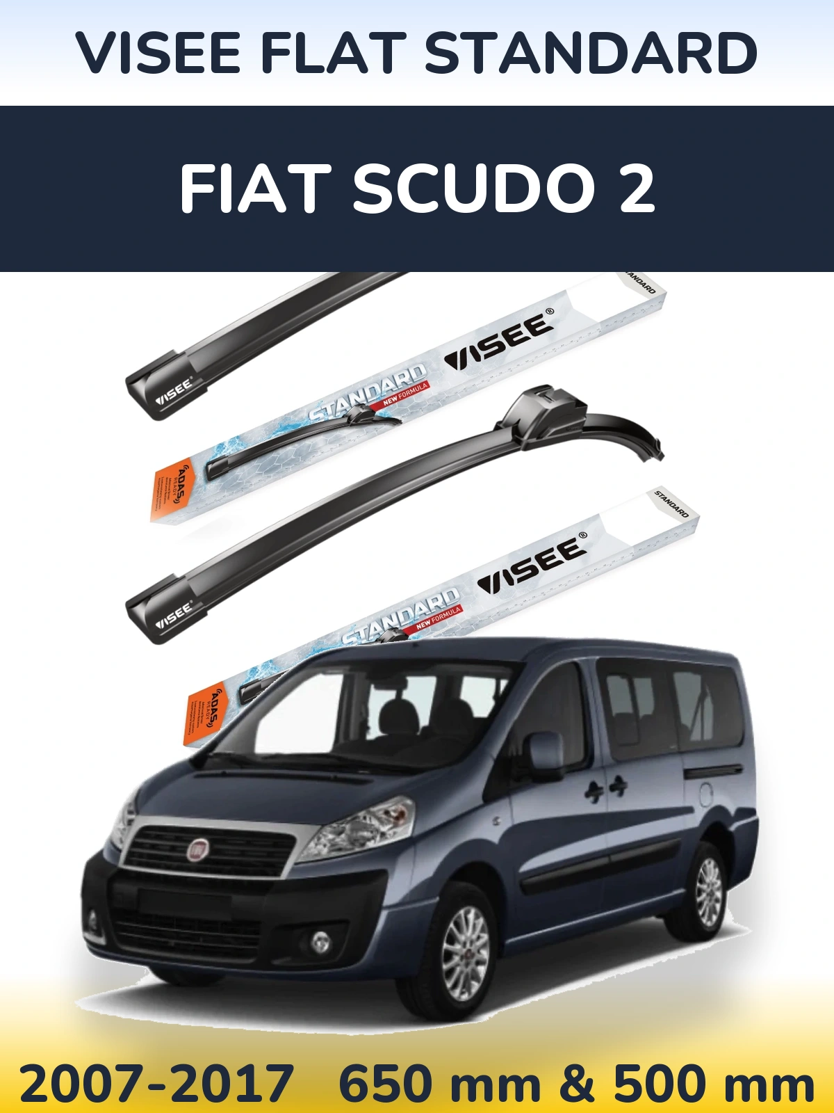 Sada předních stěračů VISEE FLAT STANDARD 650 a 500 mm pro Fiat Scudo 2 2007-2017