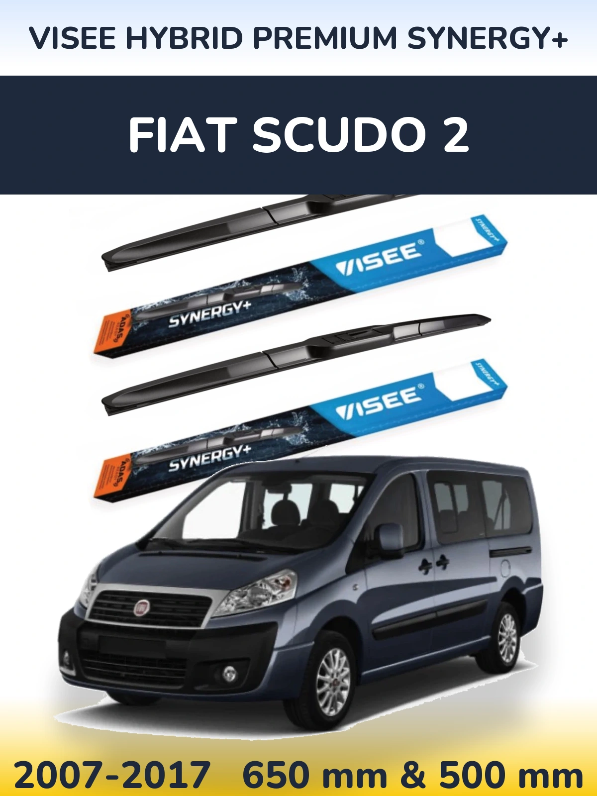 Sada předních stěračů VISEE HYBRID PREMIUM SYNERGY+ 650 a 500 mm pro Fiat Scudo 2 2007-2017