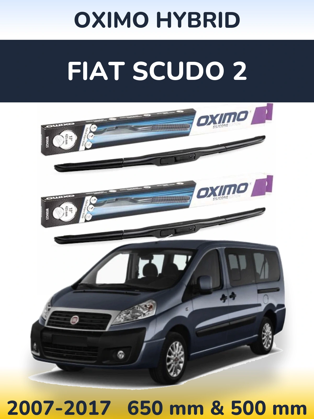 Sada předních stěračů Oximo Hybrid 650 a 500 mm pro Fiat Scudo 2 2007-2017