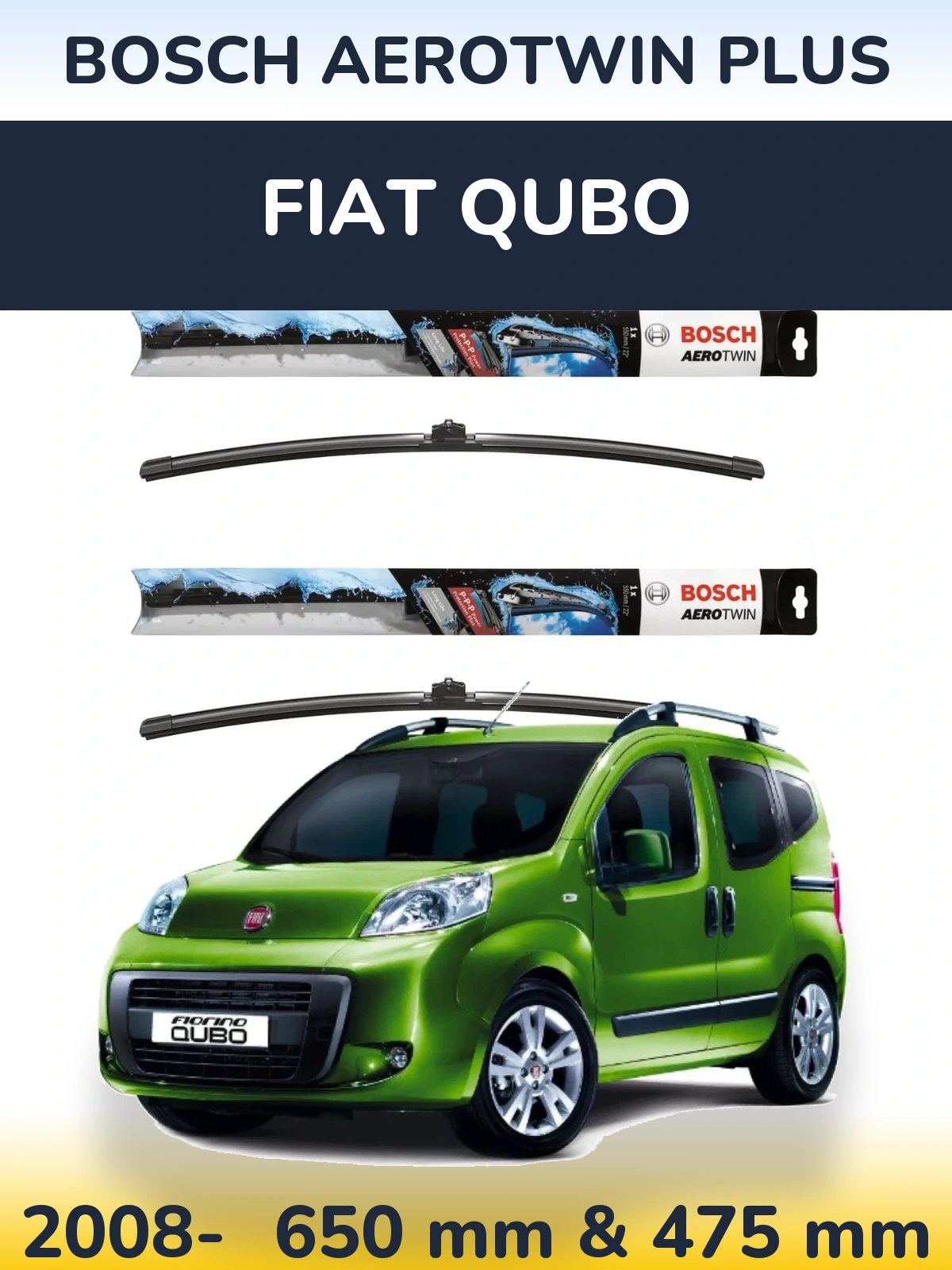 Sada předních stěračů BOSCH AeroTwin Plus 650 a 475 mm pro Fiat Qubo 2008-2026