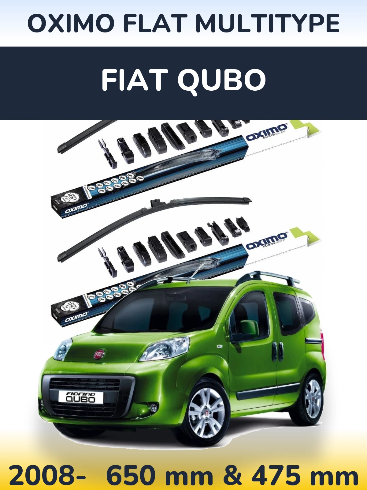 Комплект передніх щіток Oximo Flat MultiТипe 650 & 475 мм для Fiat Qubo 2008-2026