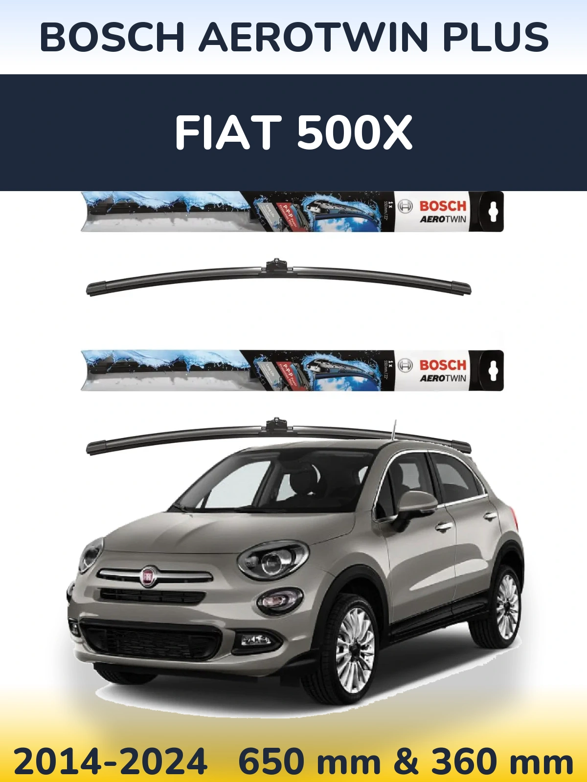 Sada předních stěračů BOSCH AeroTwin Plus 650 a 350 mm pro Fiat 500X 2014-2024